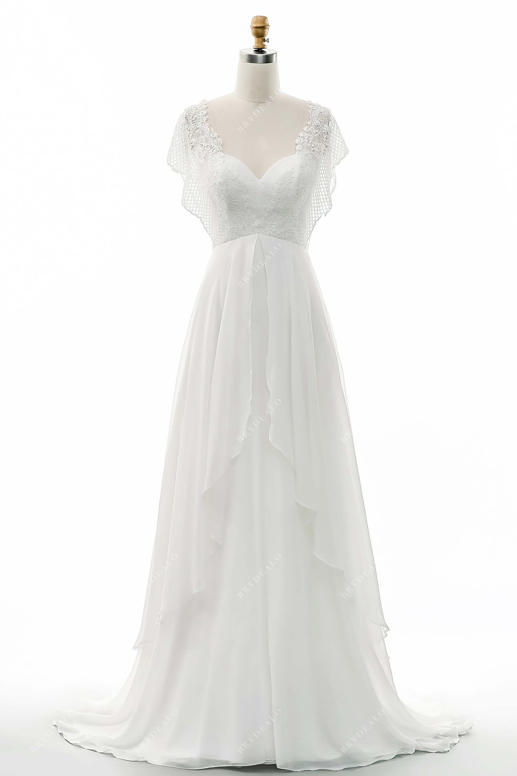 Ruffled Sleeve Chiffon Grecian A-line Fall Wedding Dress