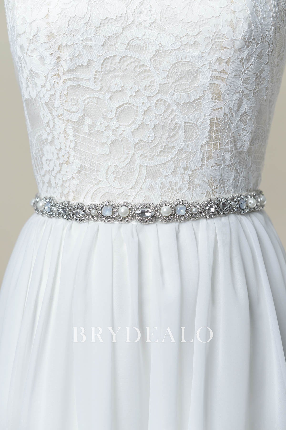 Fashion Scalloped Dusty Blue Accents Sparkly Bridal Sash