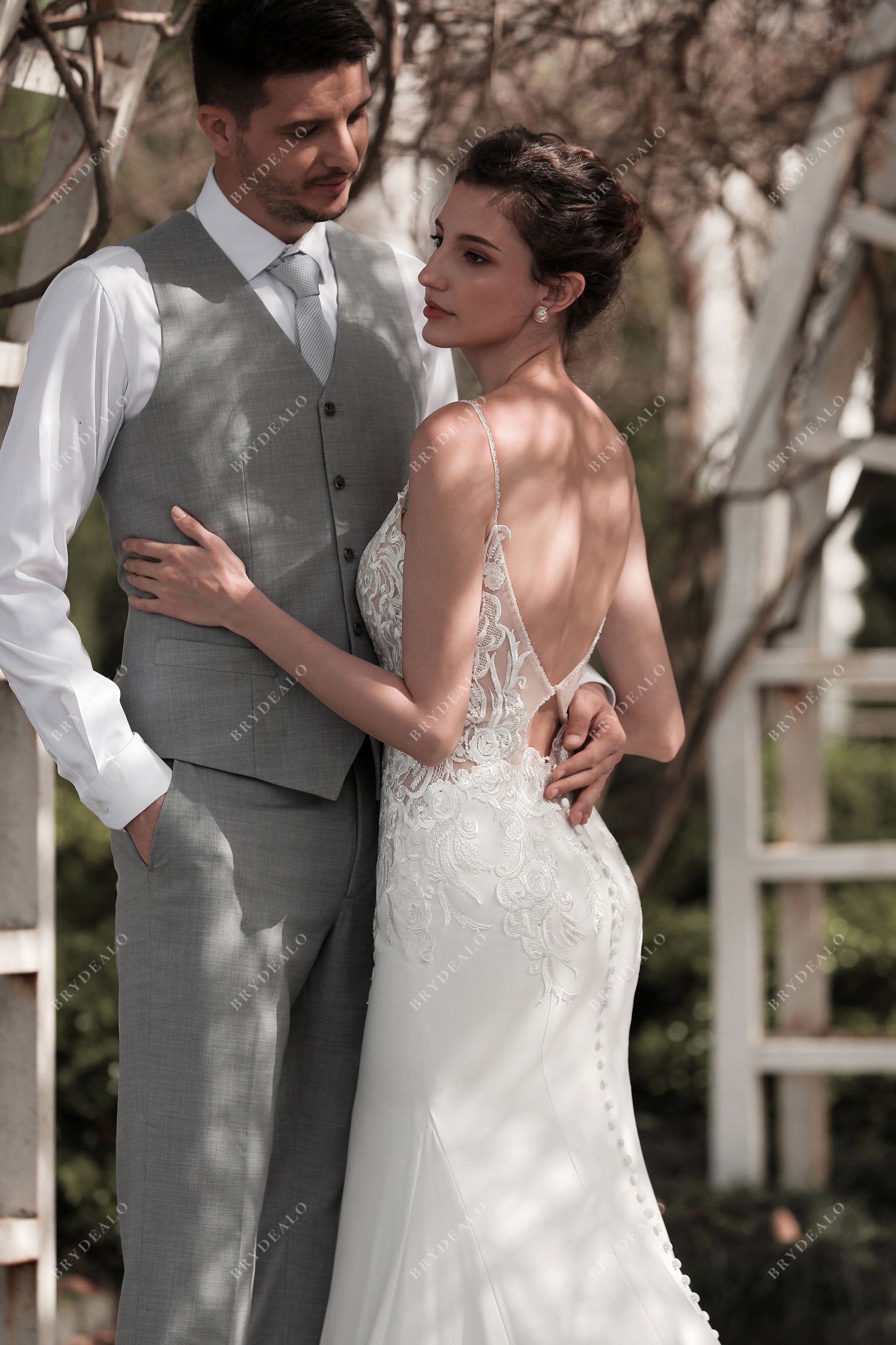 open back crepe mermaid wedding gown