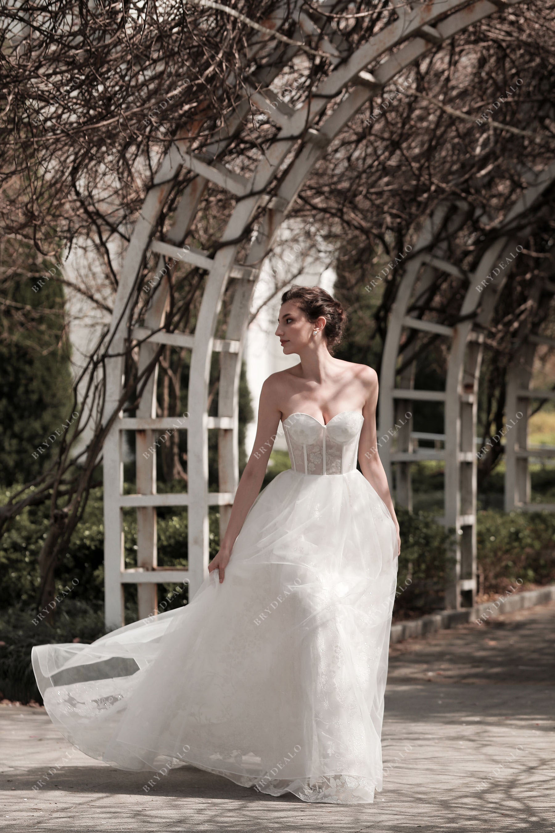 sweetheart neck lace outdoor bridal gown