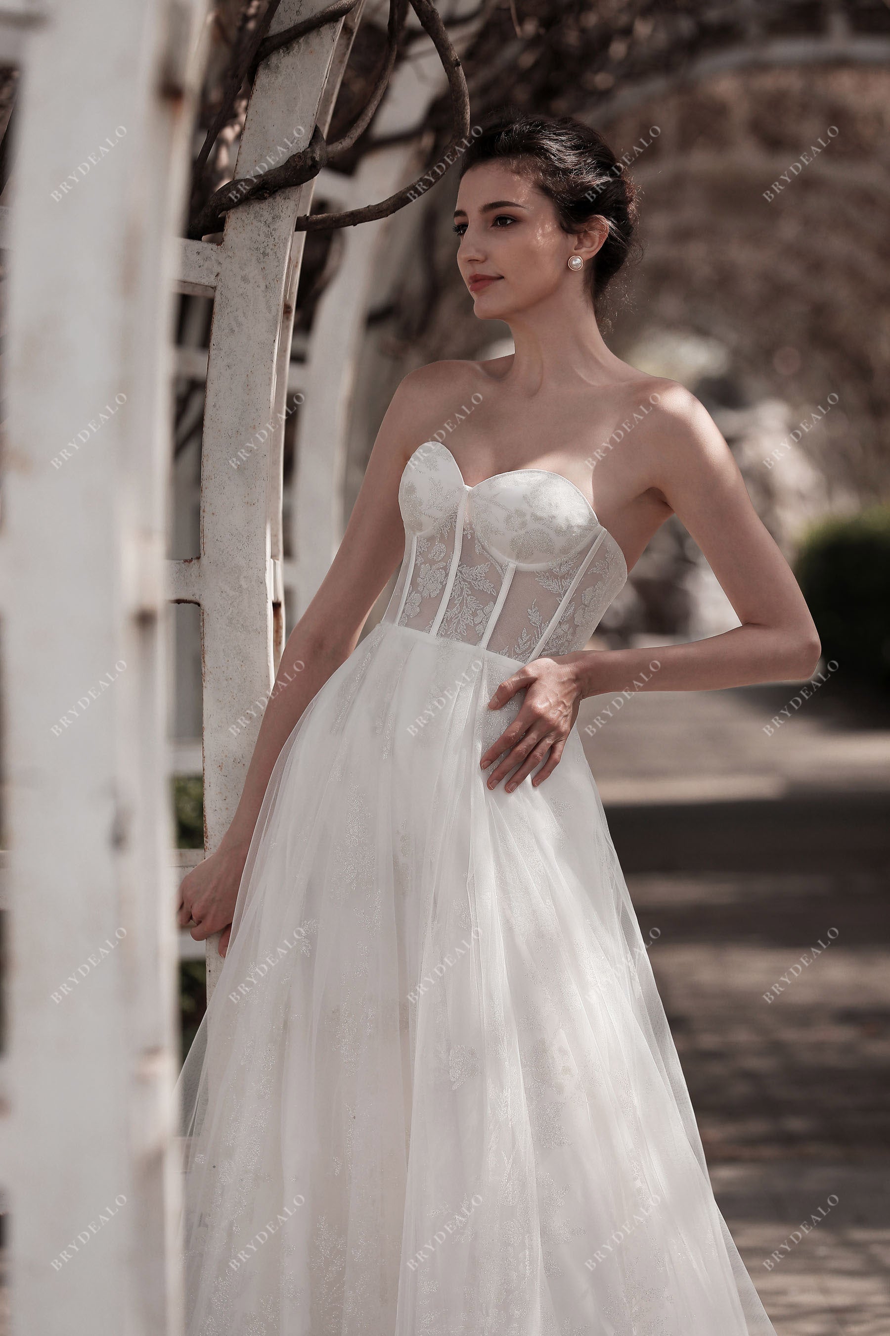 illusion sweetheart neck exposed boning bridal gown