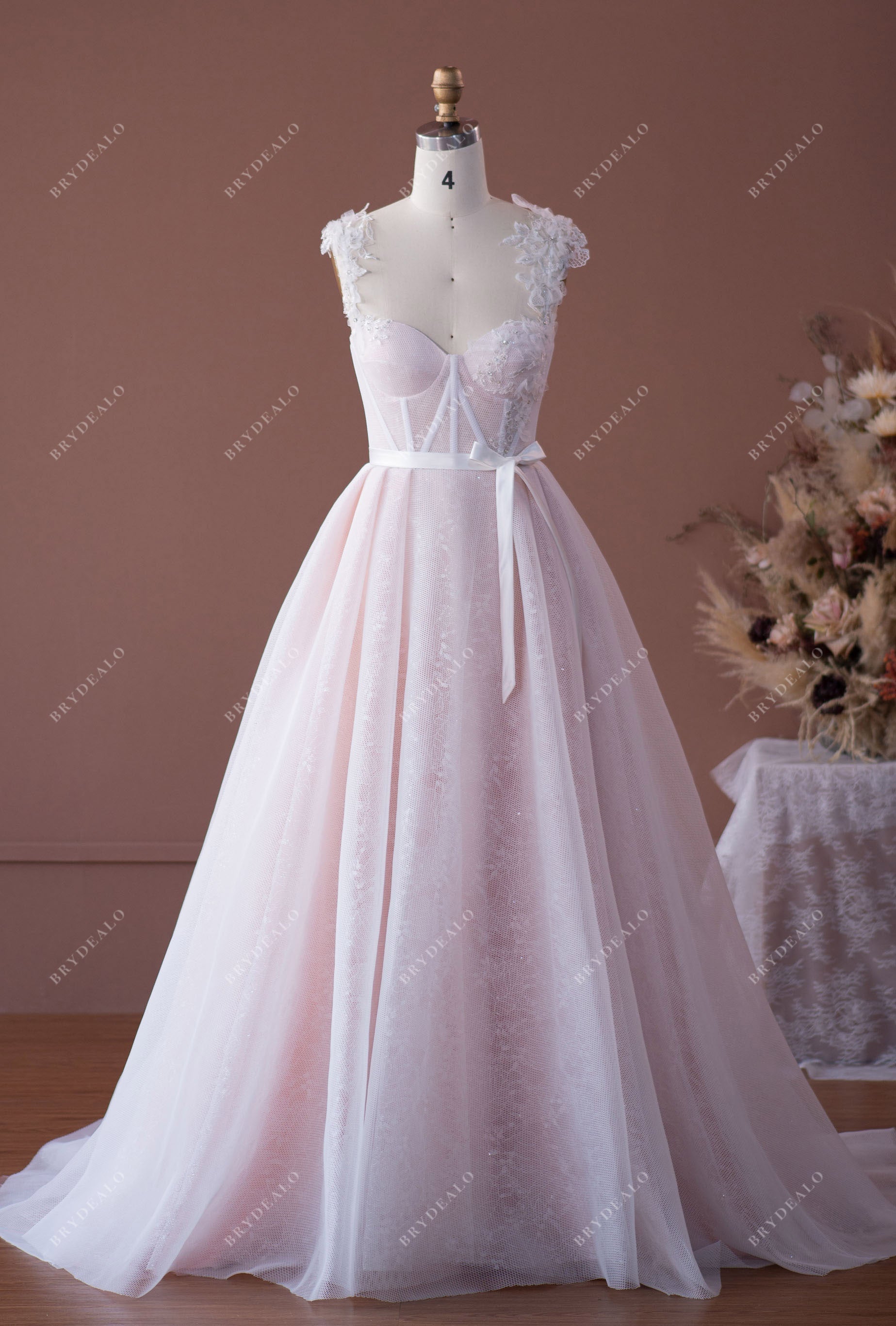 Sweetheart Neck Lace Straps Pinkish Corset Bridal Gown Online