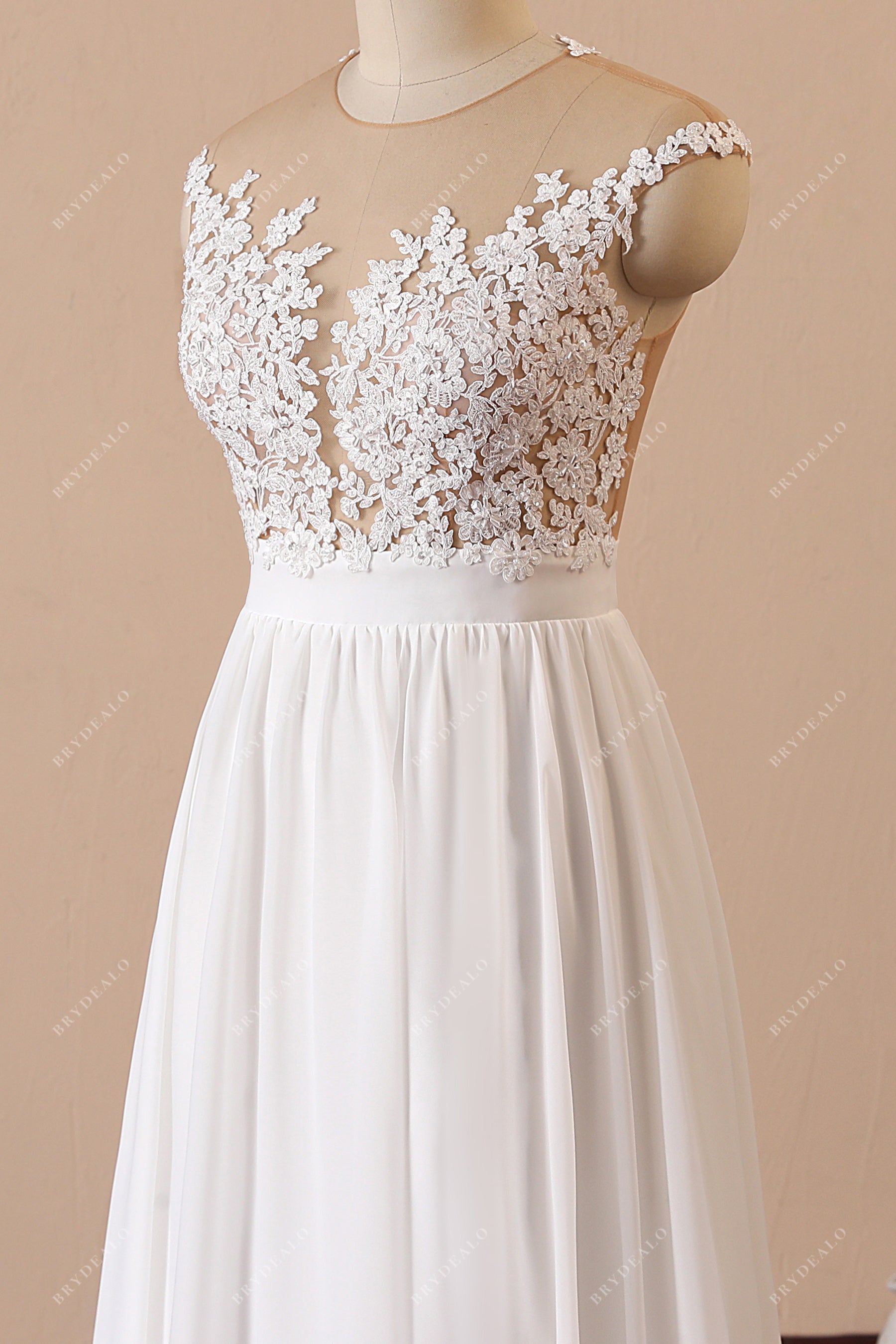 sheer lace top waistband chiffon spring bridal dress