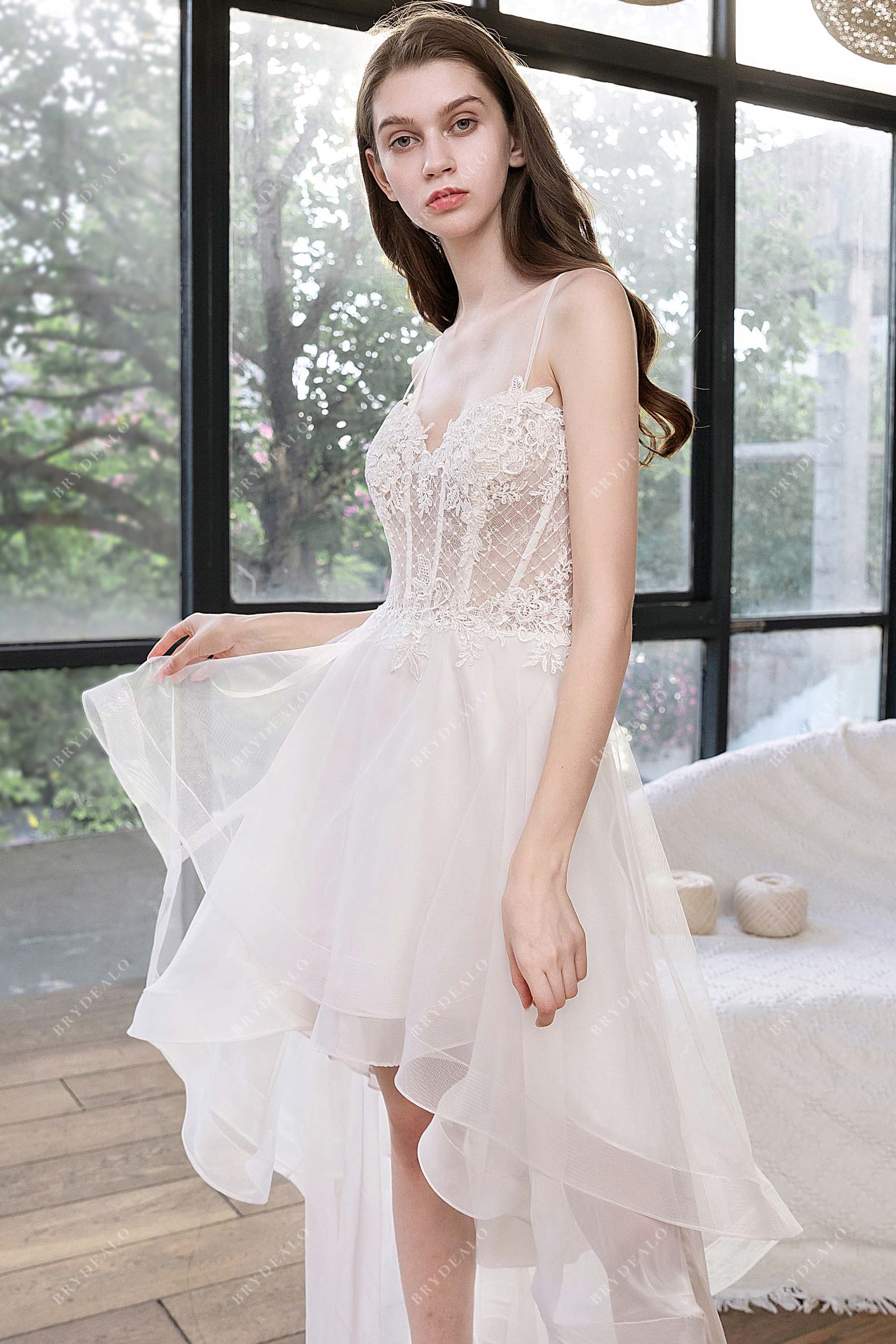 Casual High-Low Illusion Corset Lace Wedding Dress