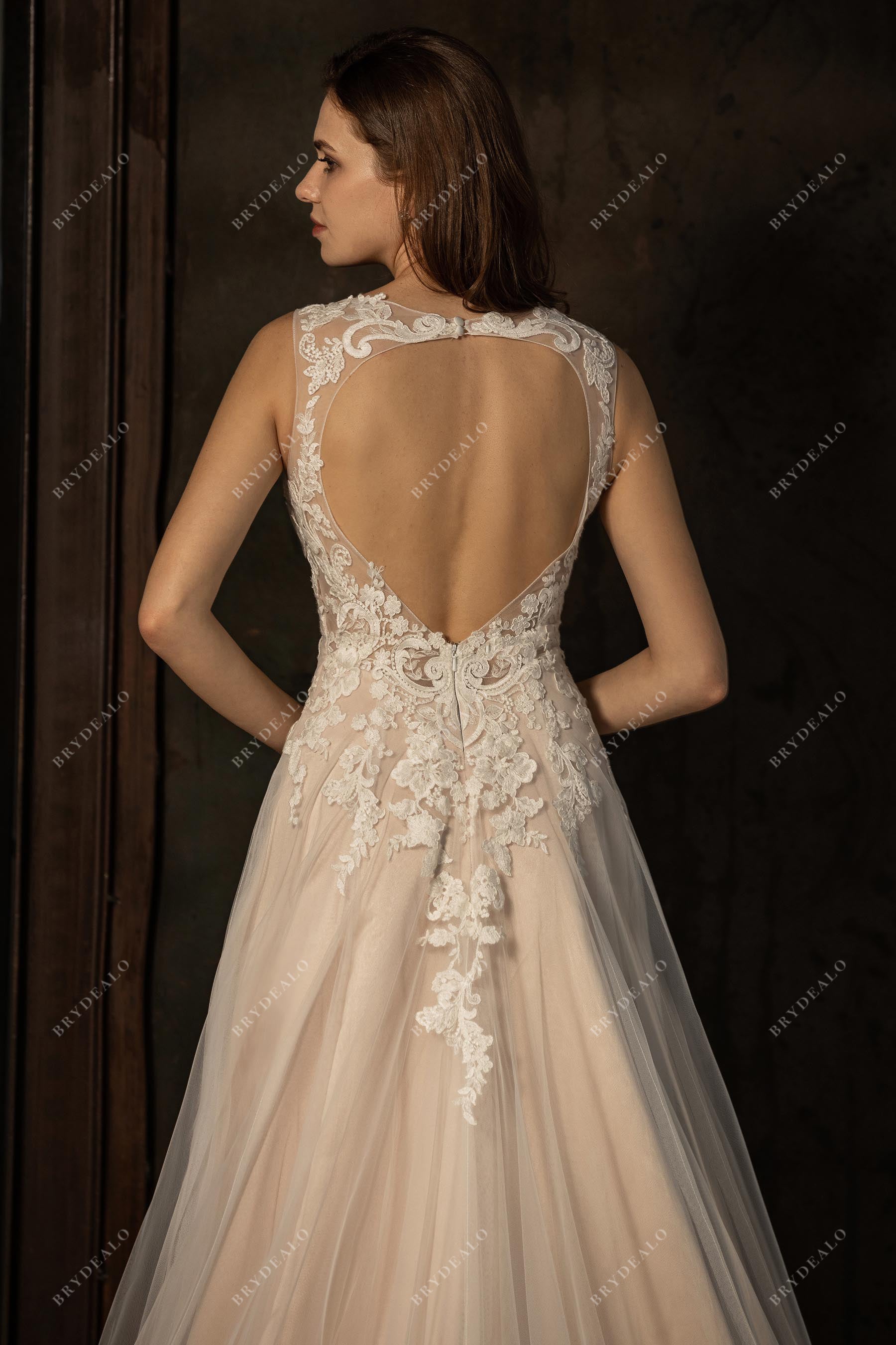 Graceful Lace V-neck Open Back Sleeveless Wedding Dress Brydealo Graceful Lace V-neck Open Back Sleeveless Wedding Dress Brydealo