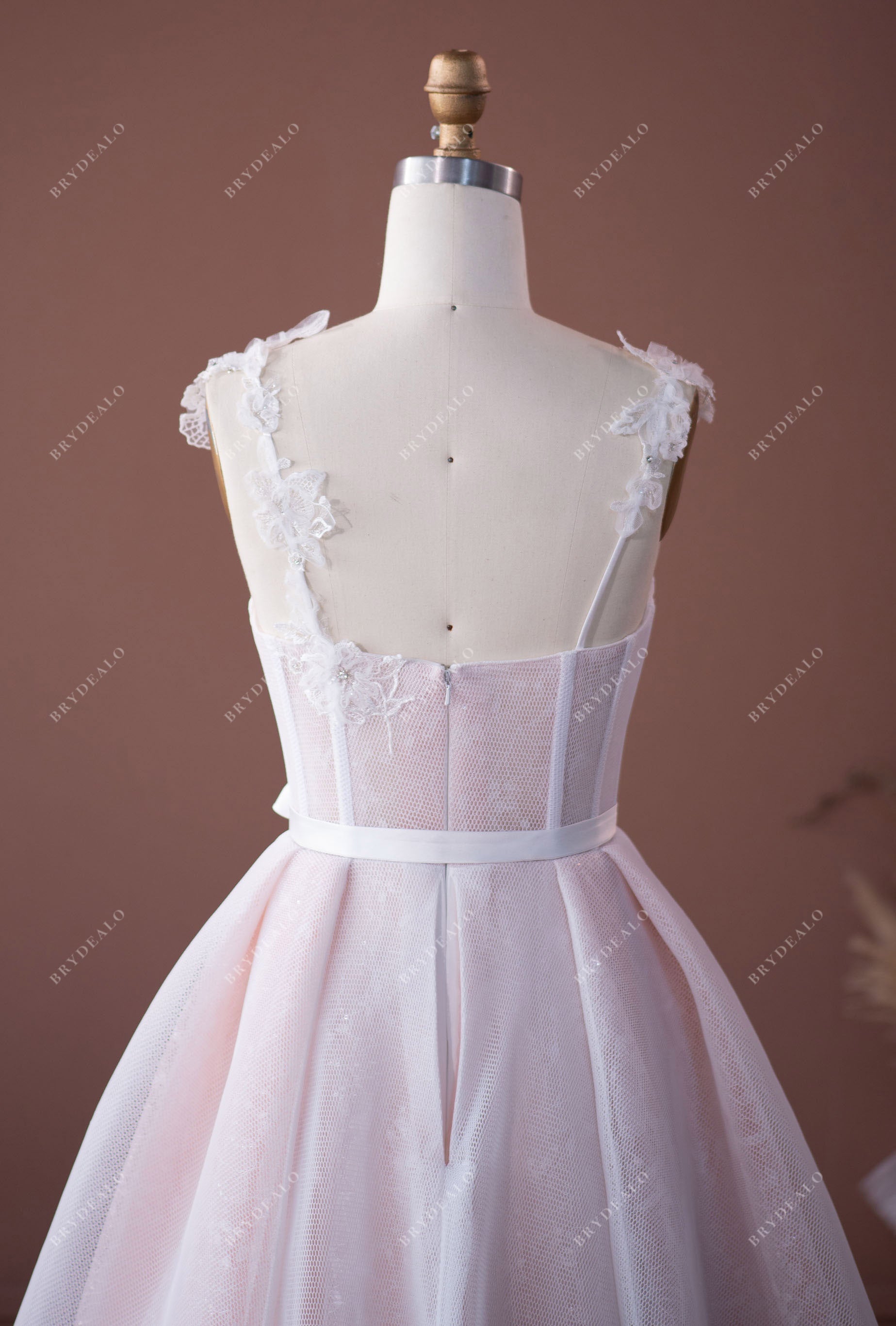 Popular Sweetheart Pinkish Corset Lace Mesh Wedding Dress