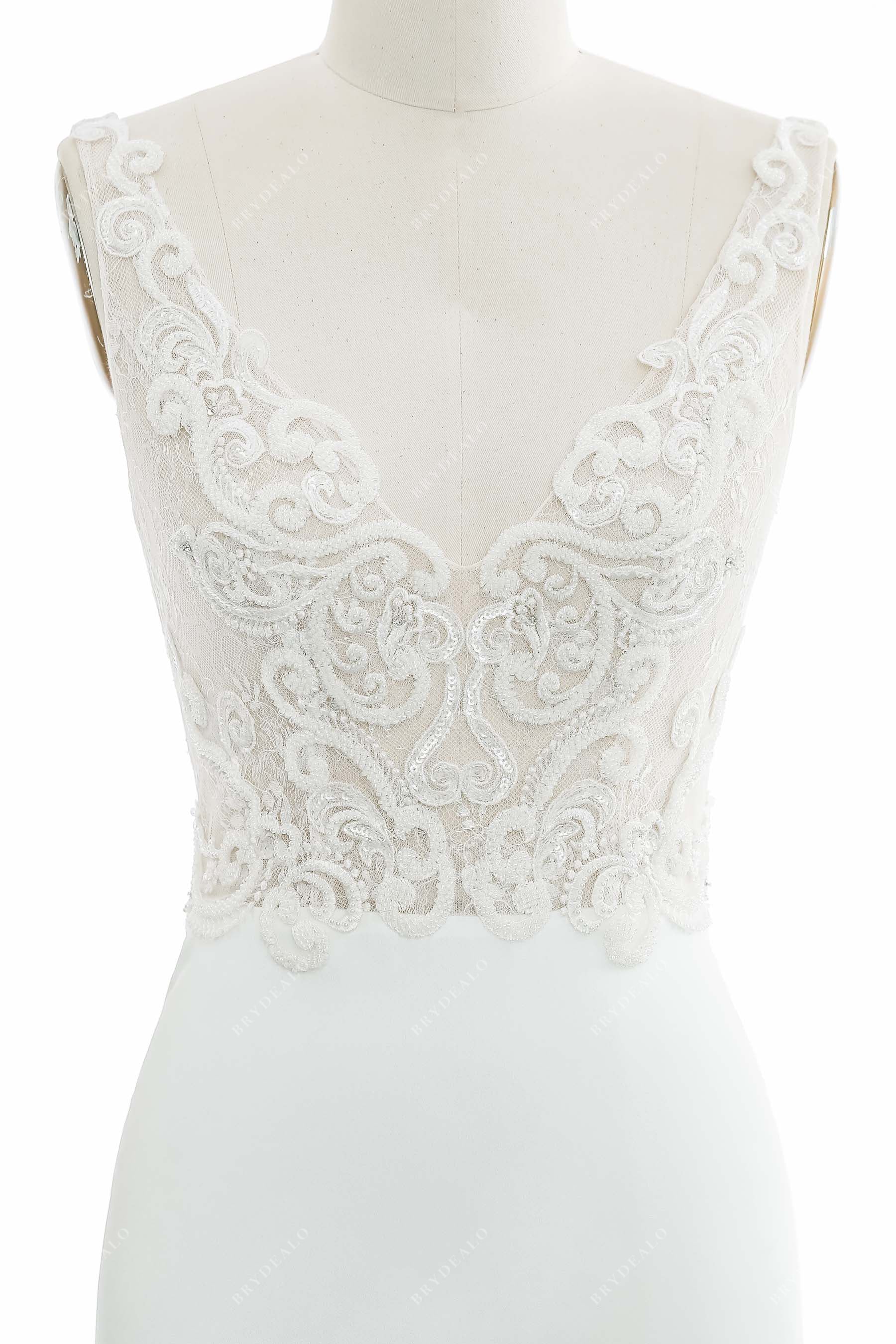 alluring V-neck beaded lace outdoor bridal dress
