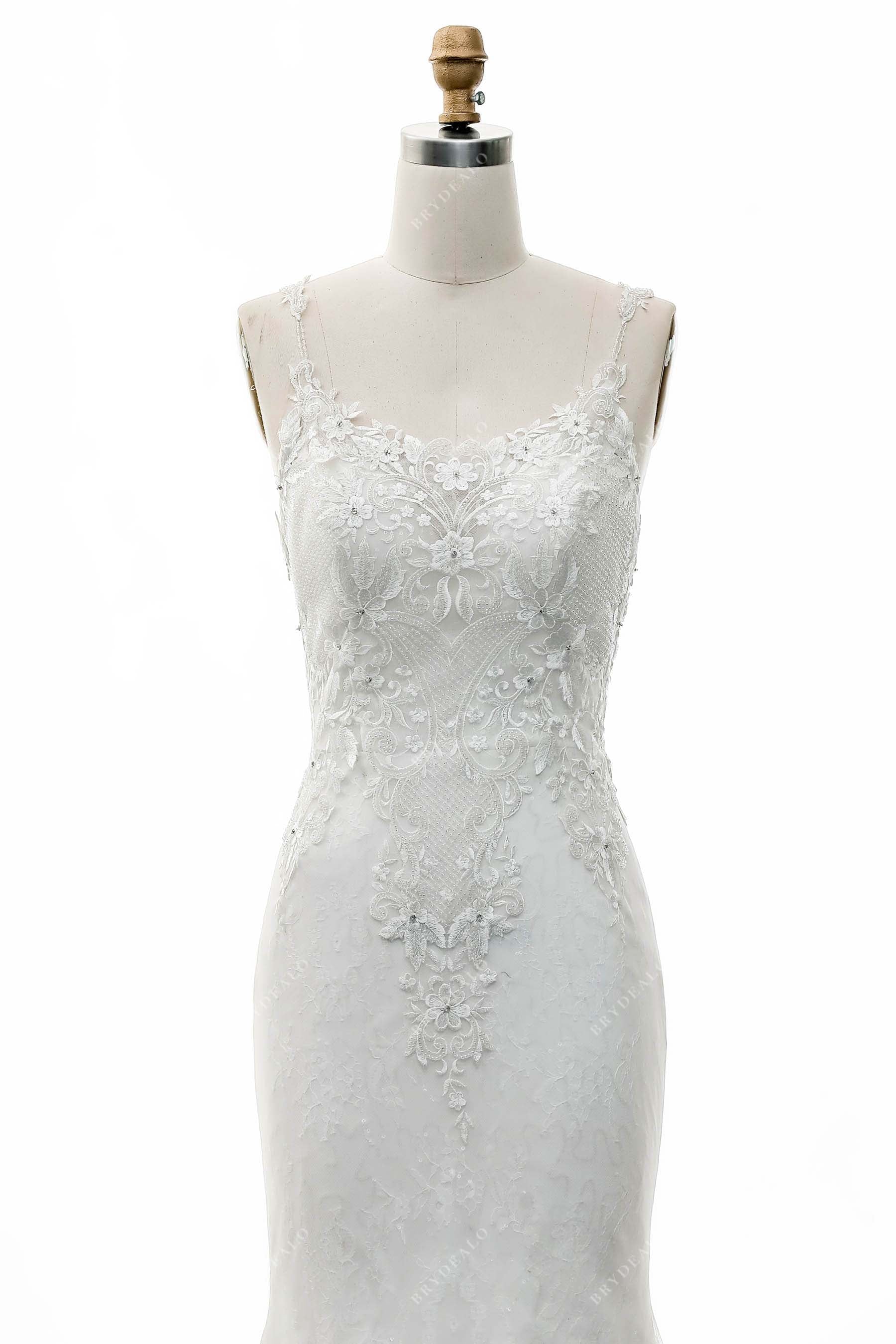 Shimmering Scoop Neck Lace Destination Bridal Gown