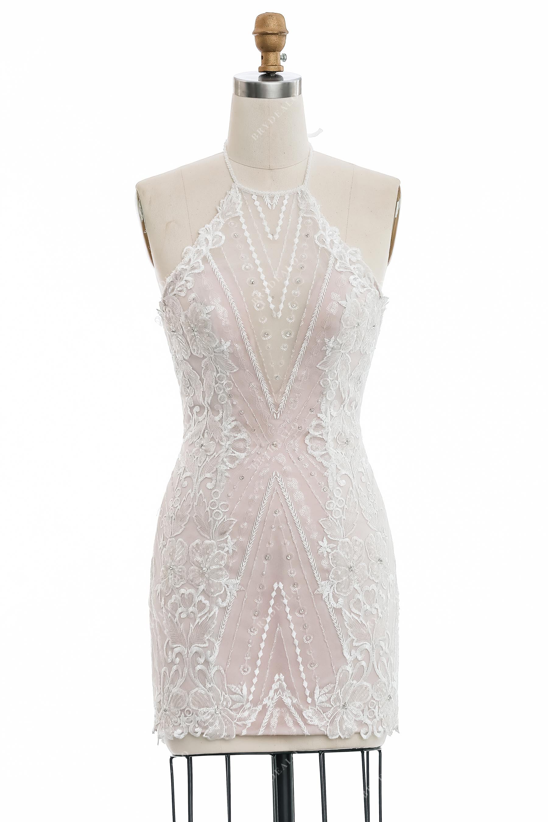 Stylish Beaded Lace Pink Bodycon Wedding Dress with Overskirt Brydealo Stylish Beaded Lace Pink Bodycon Wedding Dress with Overskirt Brydealo
