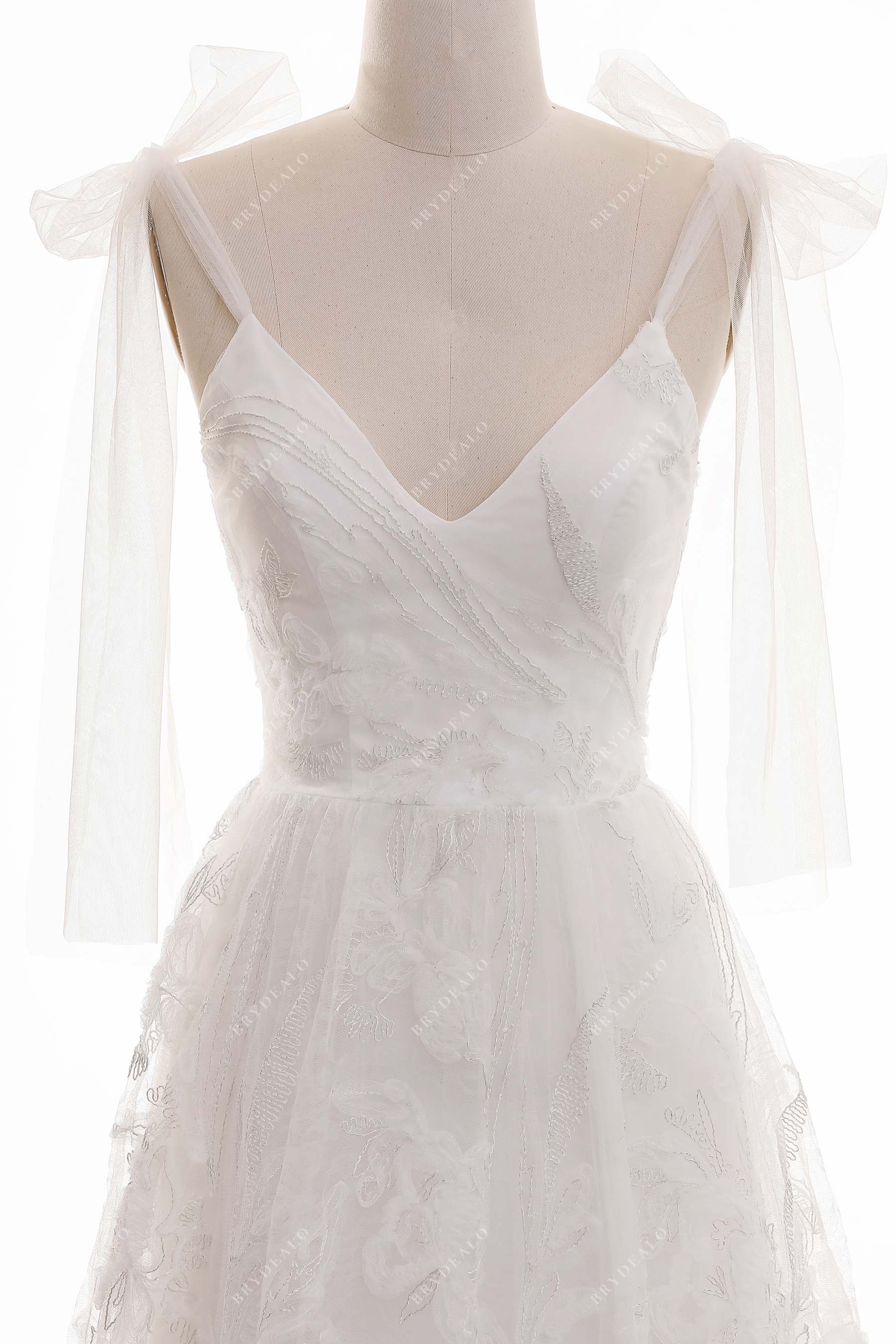 V-neck Lace Thin Straps Fall Wedding Dress