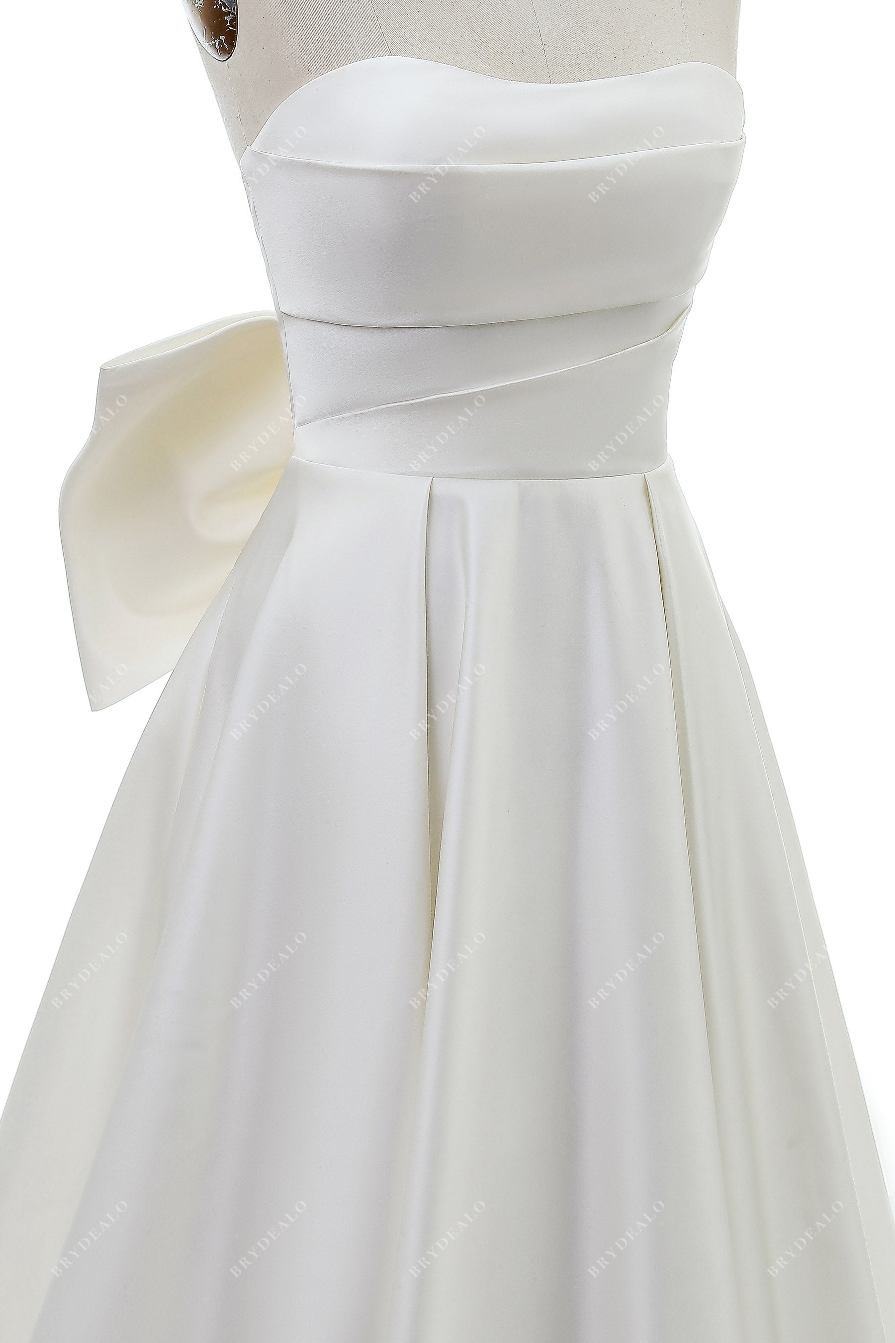 pleated satin A-line bridal gown