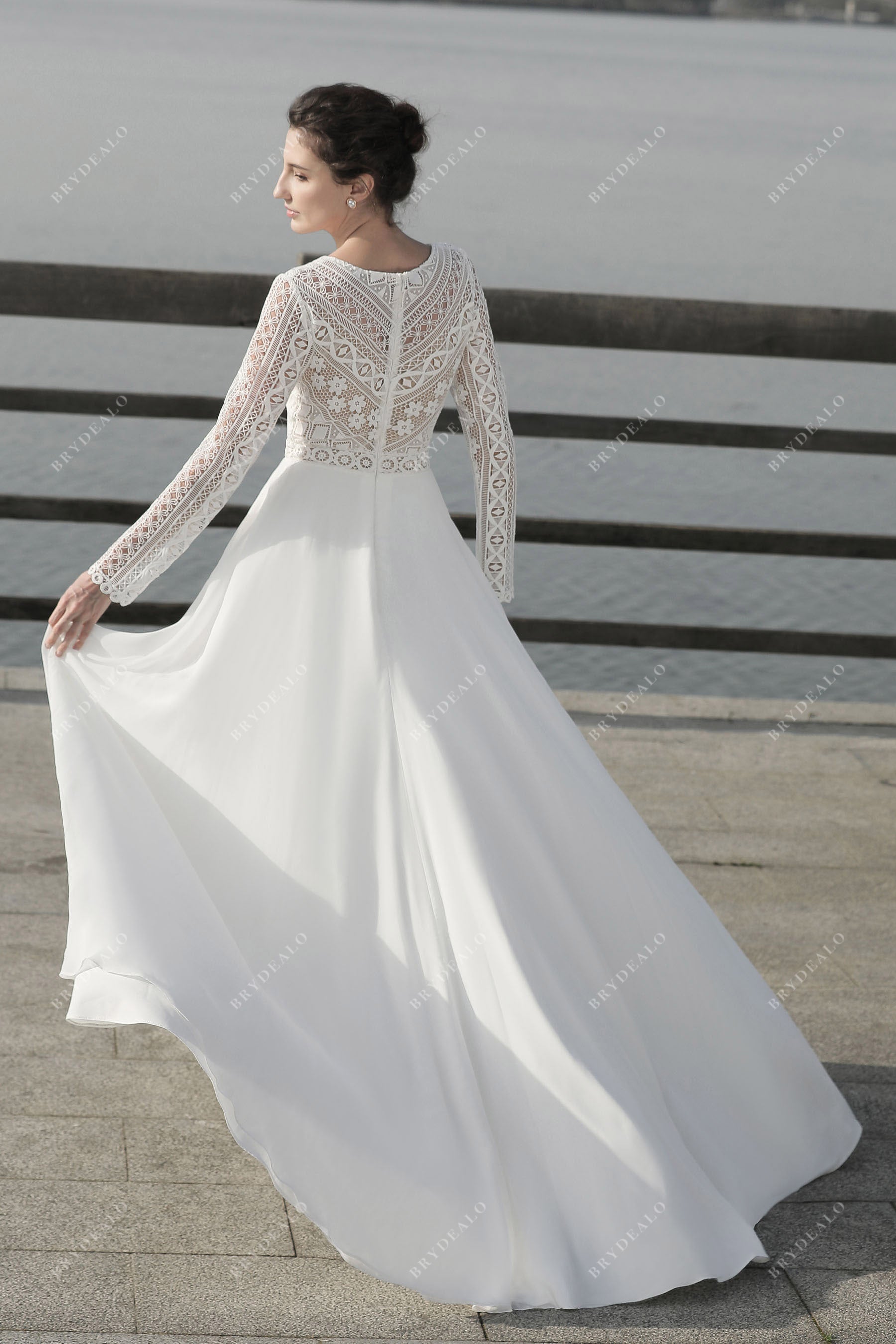 illusion back boho lace bridal gown