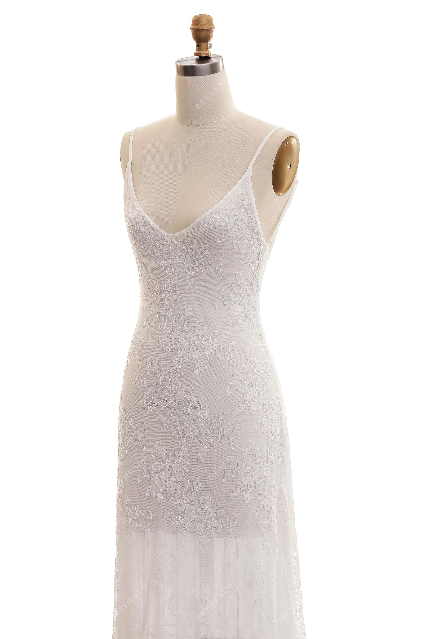 sexy sleeveless thin straps lace bridal slip dress