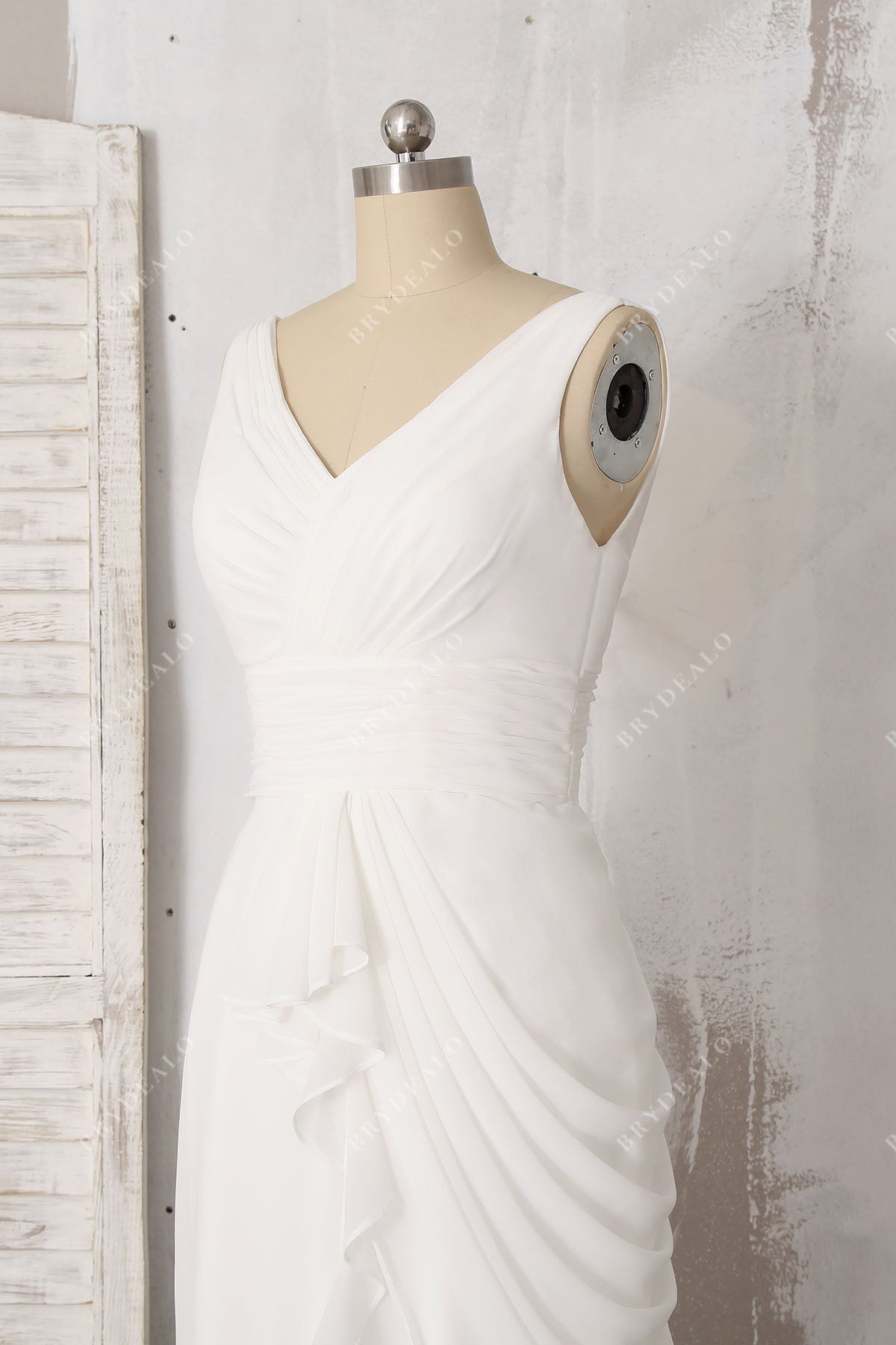 grecian V-neck chiffon outdoor bridal gown