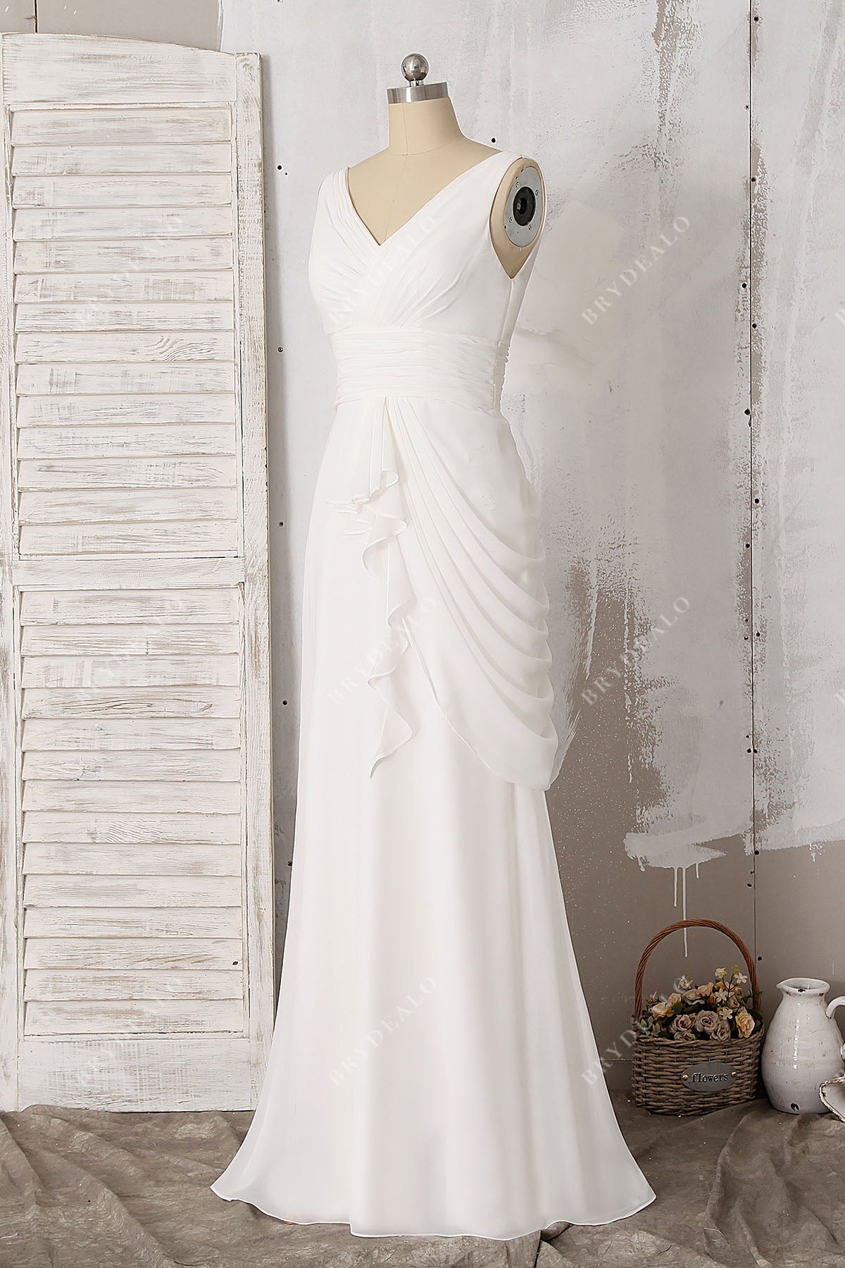 sleeveless V-neck A-line Grecian bridal dress