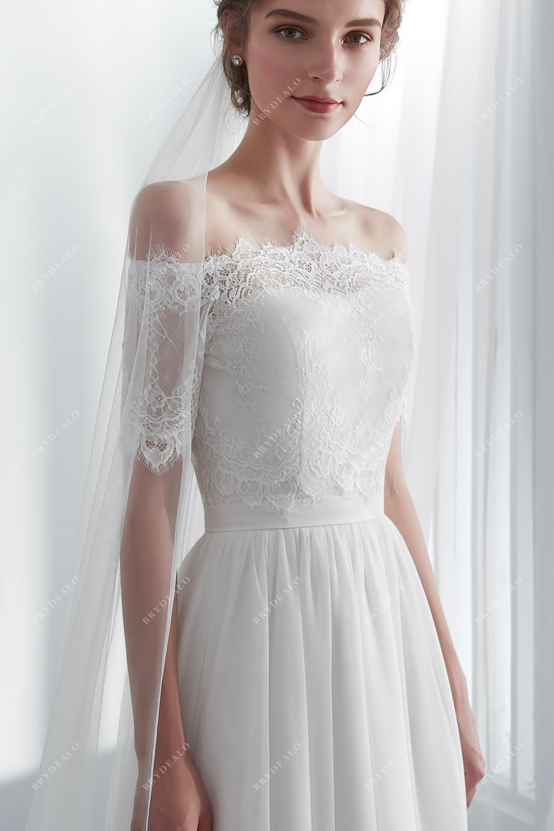 bridal dress bolero Summer A-line Bridal Gown with Detachable Lace Bolero – Brydealo