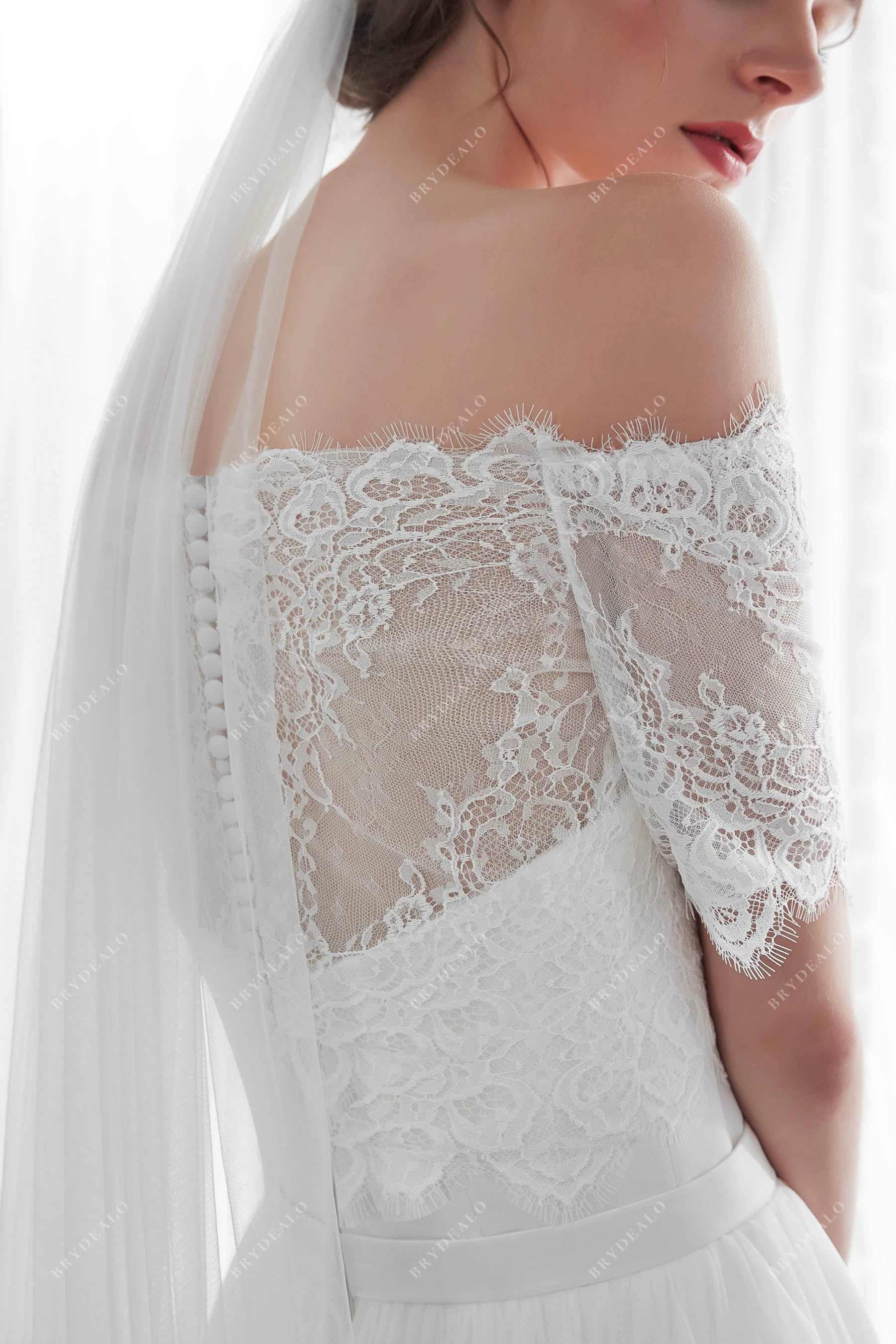 Designer Off-shoulder Lace Cape Bridal Gown