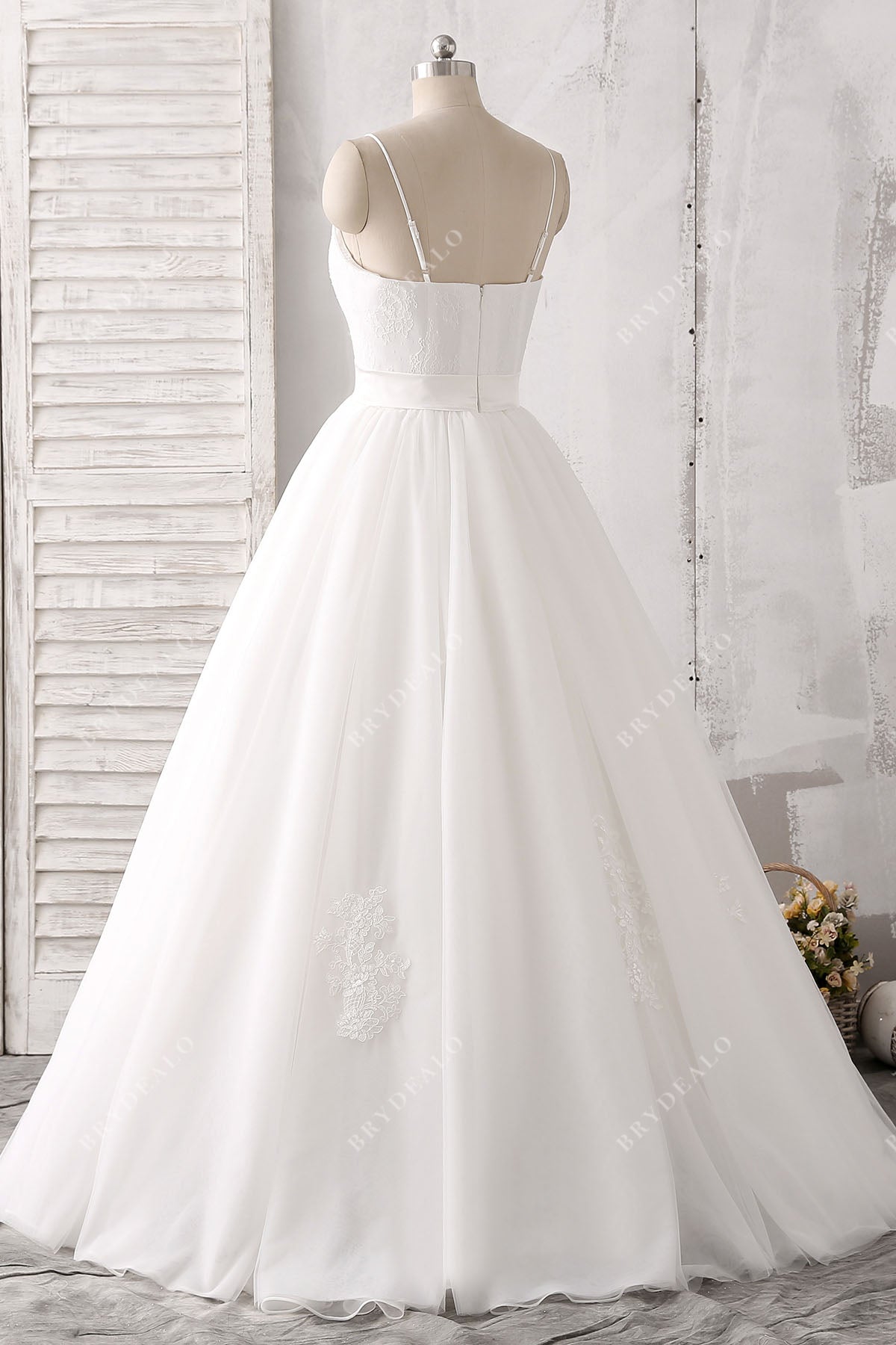 spaghetti straps floor length classic wedding gown