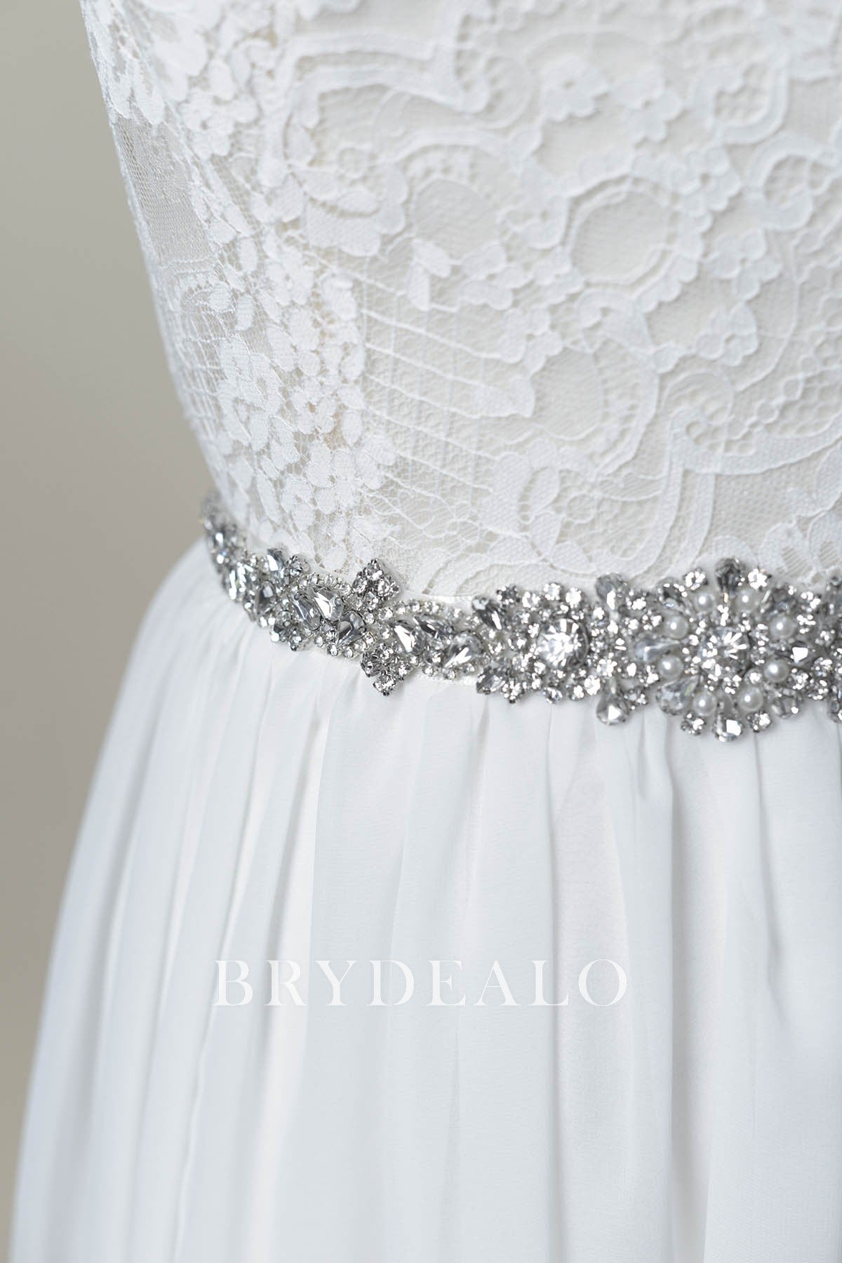 Pearl Rhinestones Sparkly Graduated Bridal Sash 