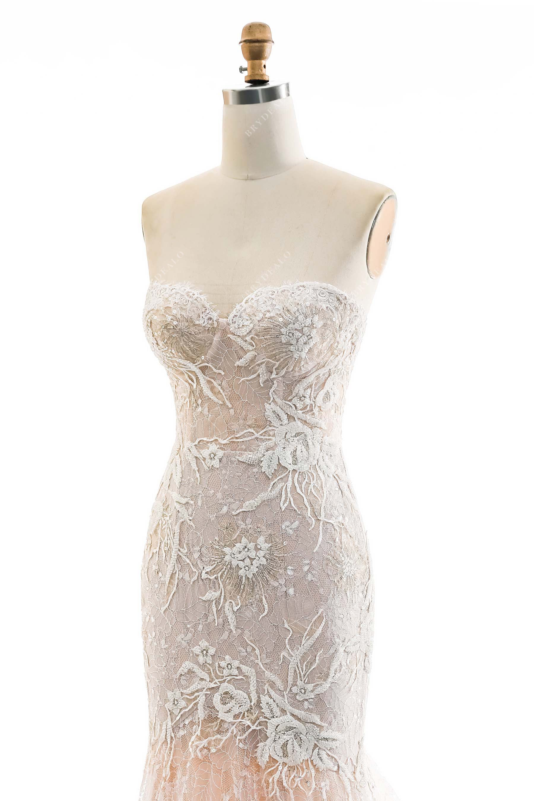 sparkly lace strapless corset lace bridal gown