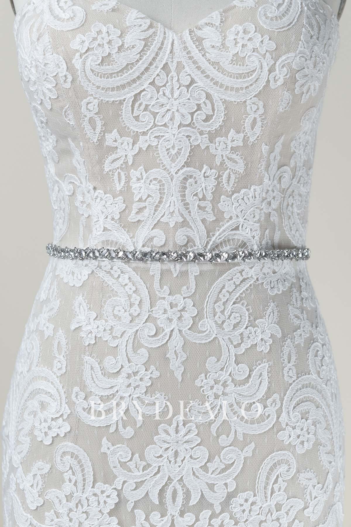 Sparkly Linear Rhinestones Satin Ties Bridal Sash 