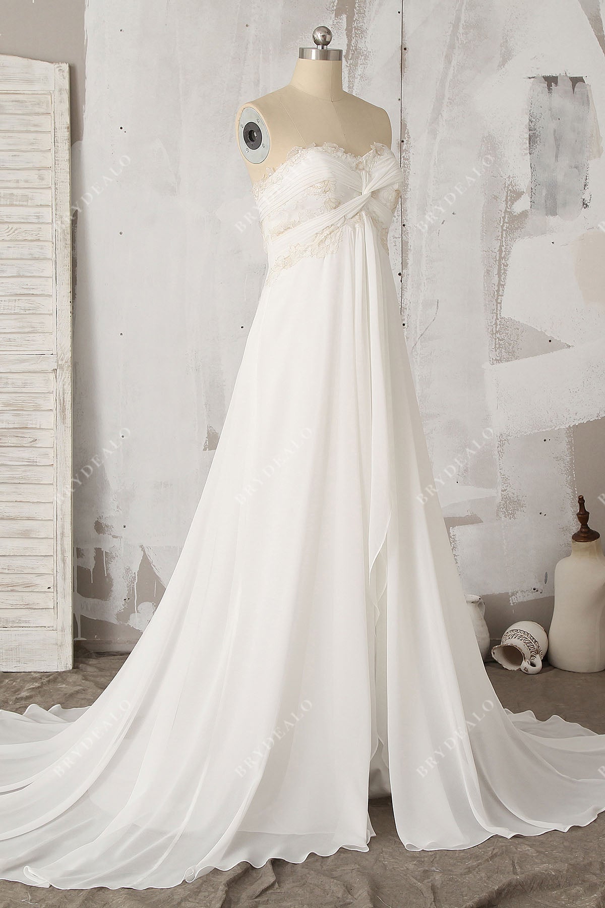 strapless lace chiffon beach outdoor wedding gown