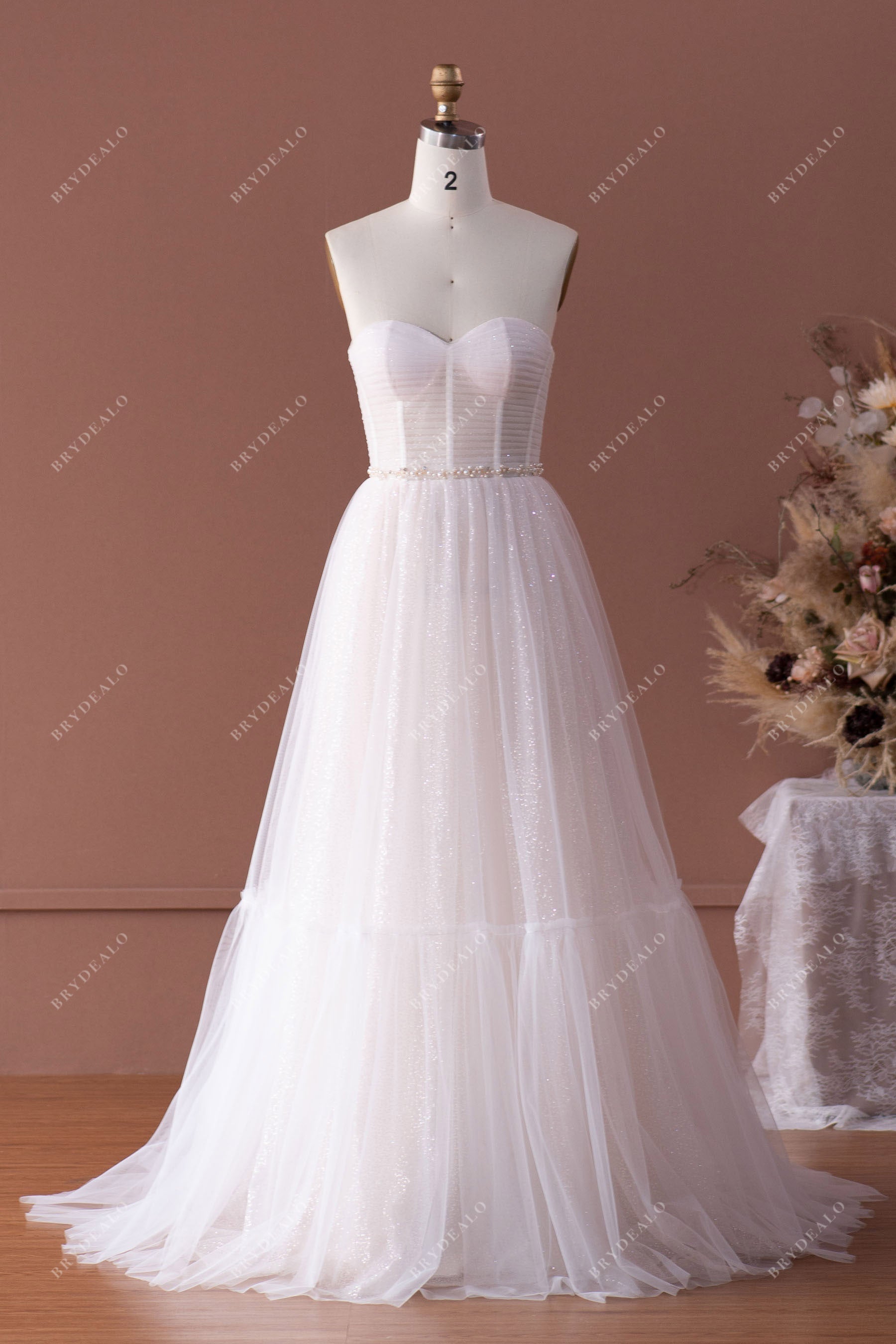designer A-line sweetheart strapless bridal dress