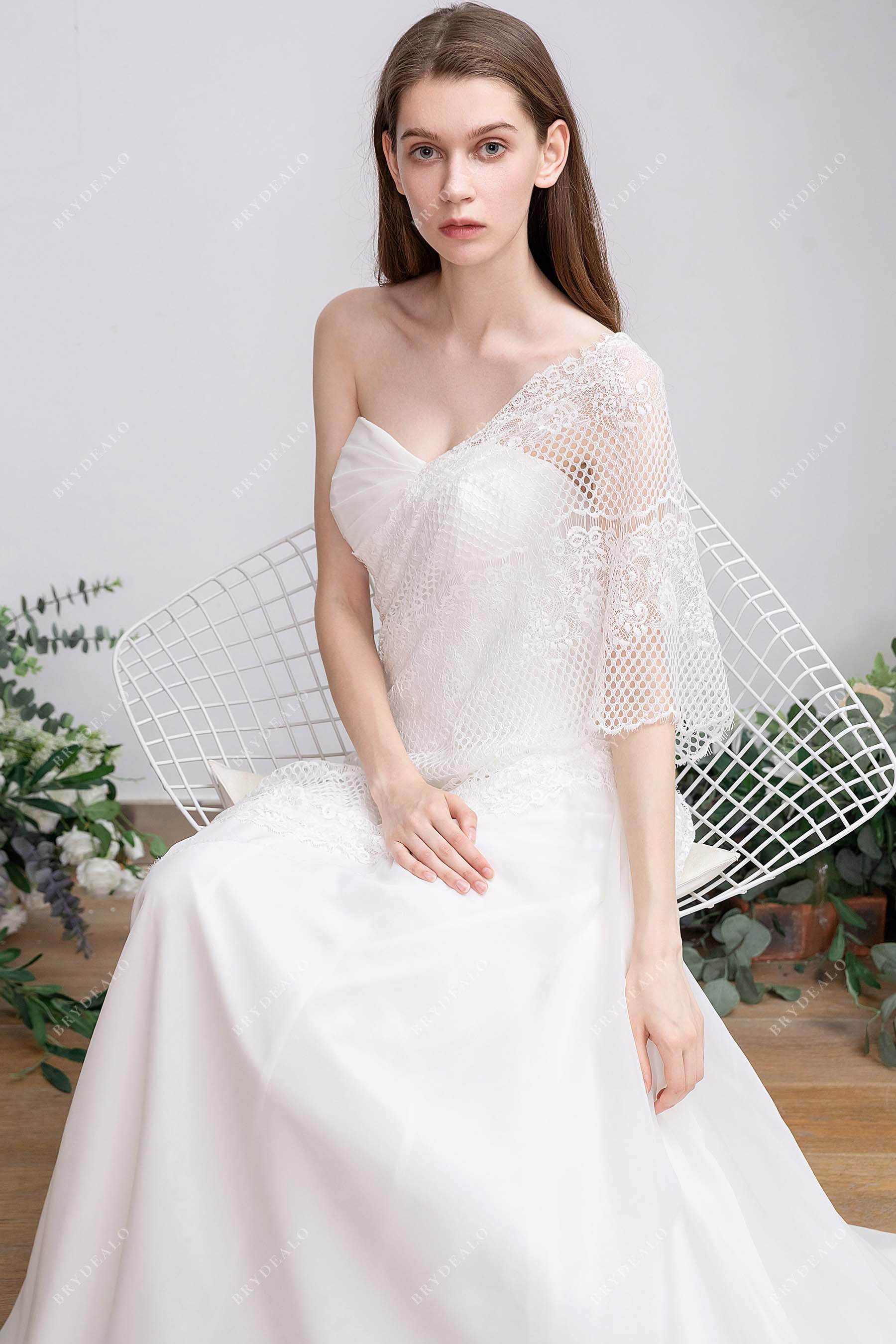Grecian Lace Chiffon Asymmetric Summer A-line Wedding Dress Brydealo Grecian Lace Chiffon Asymmetric Summer A-line Wedding Dress Brydealo