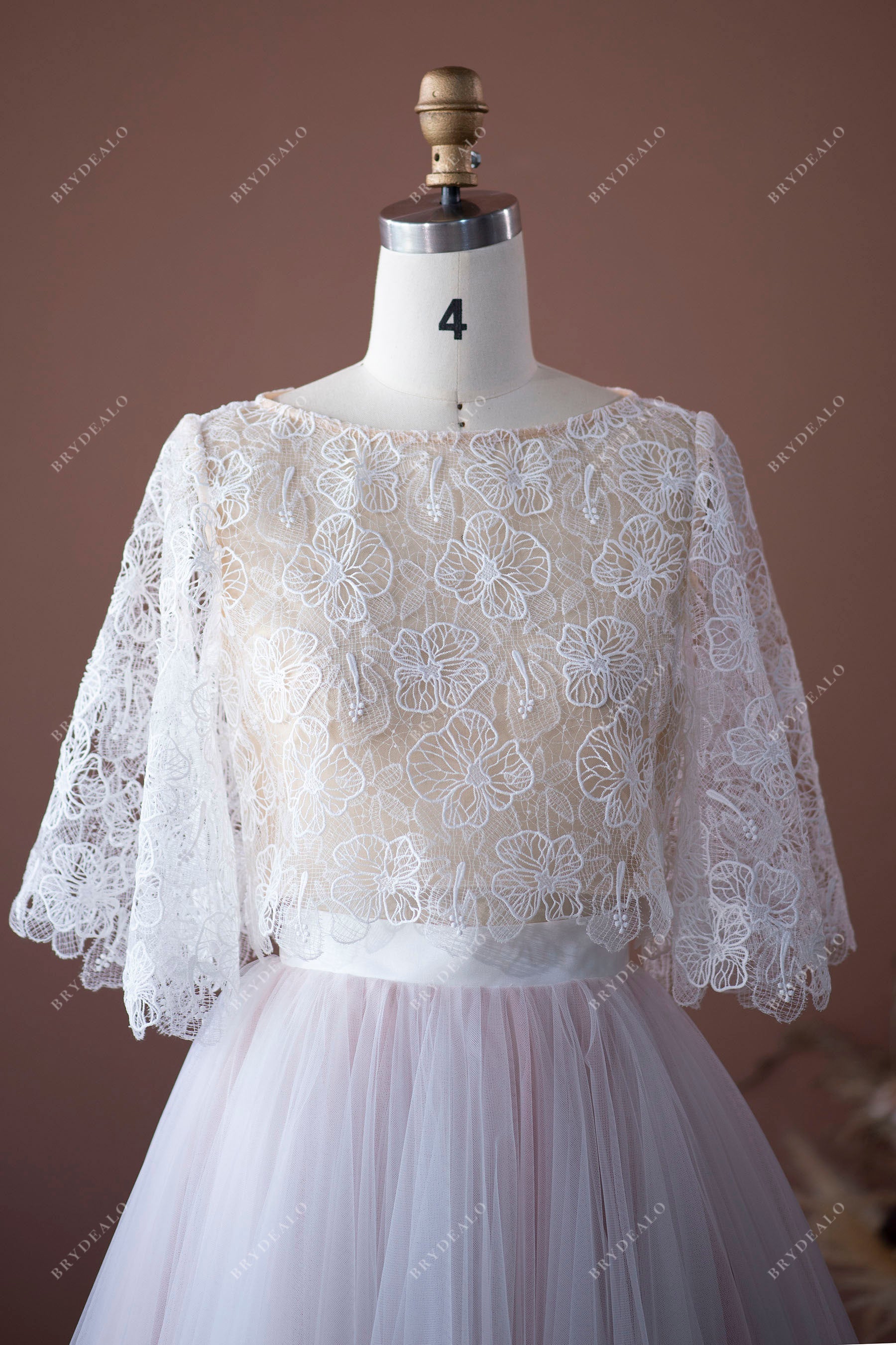 designer lace flutter sleeves casual bridal gown