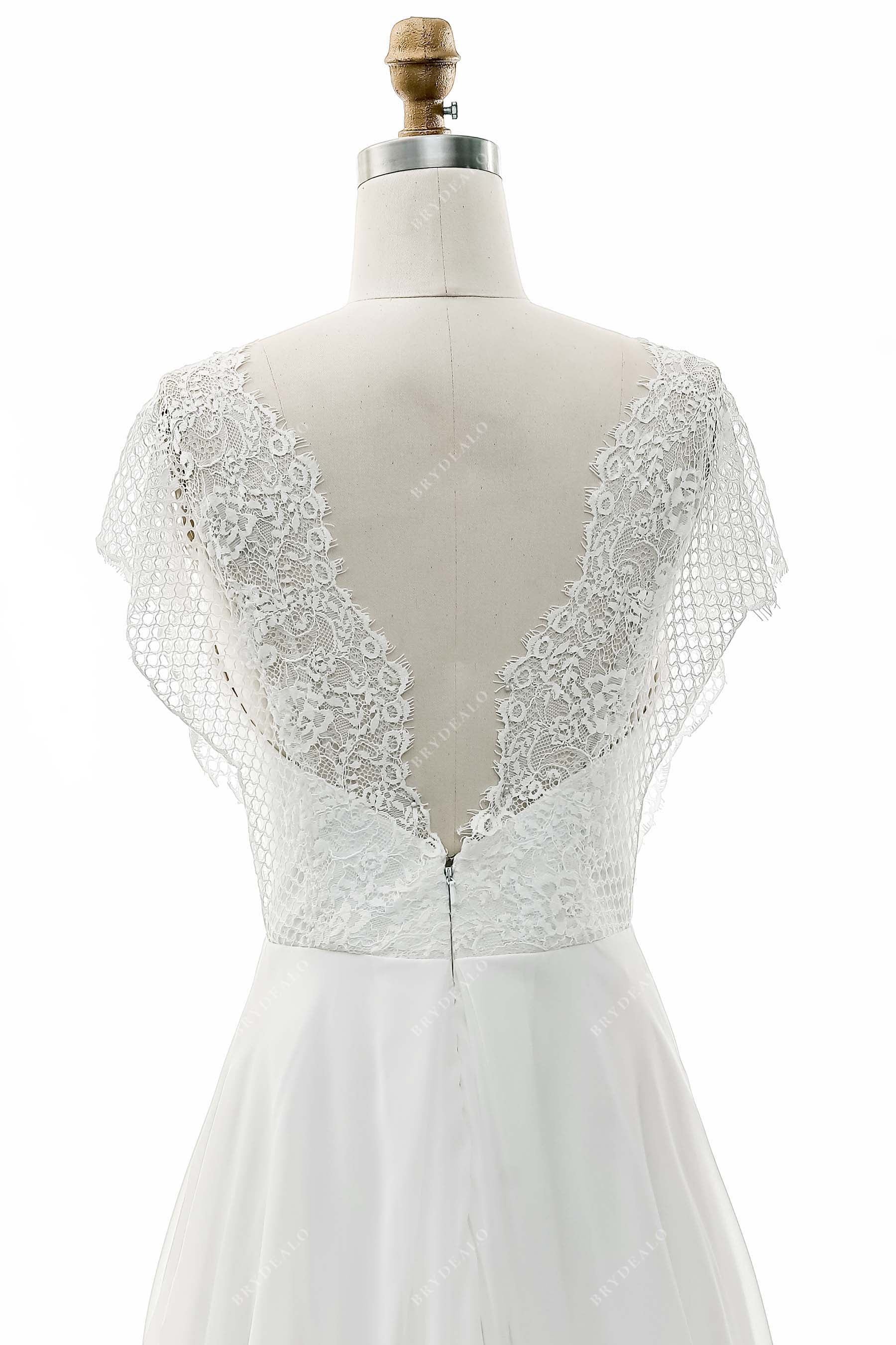 V back Batwing Sleeve lace bohoWedding Dress