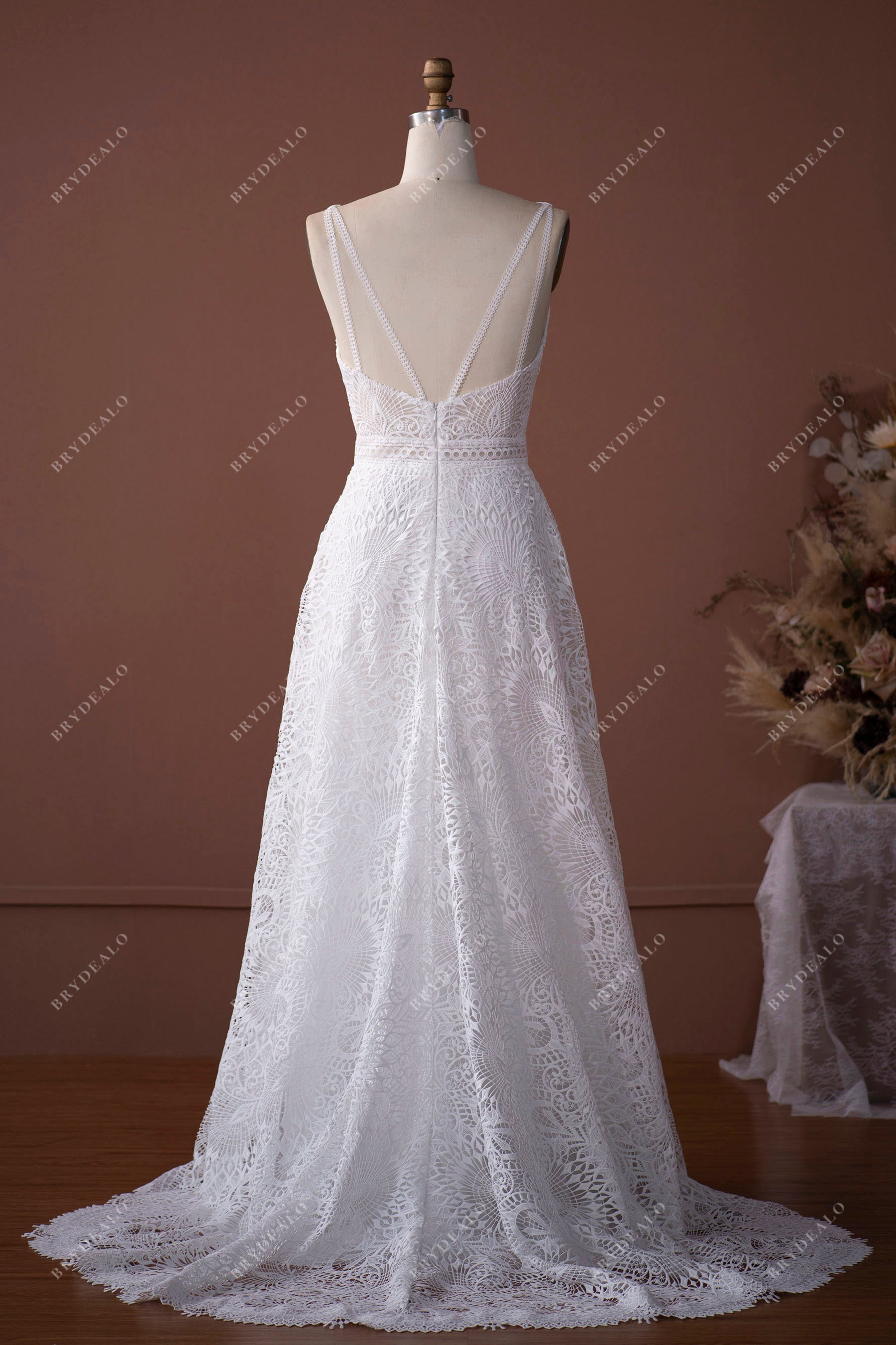 sweep train A-line open back bridal gown