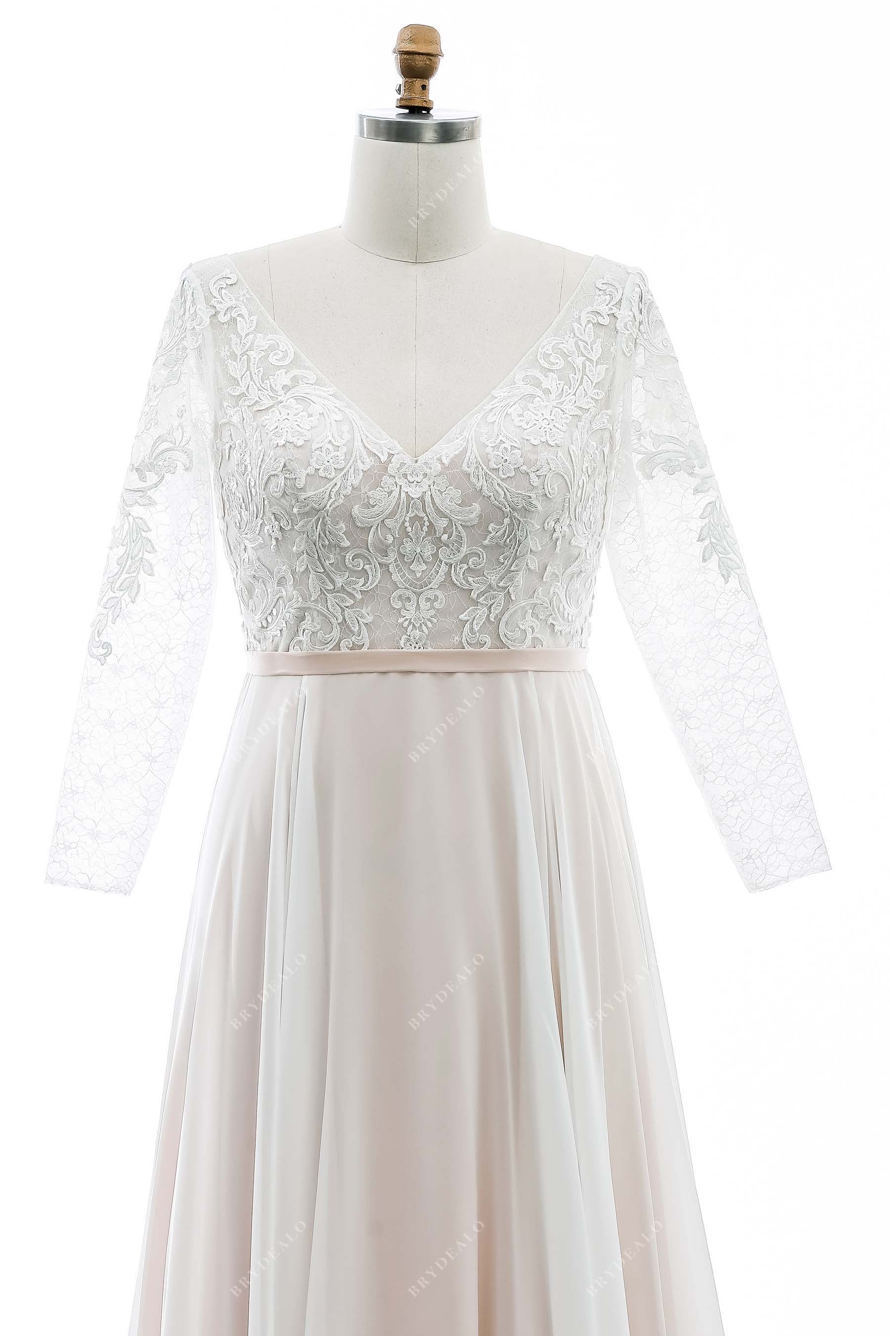 V-neck lace beach colored wedding dress