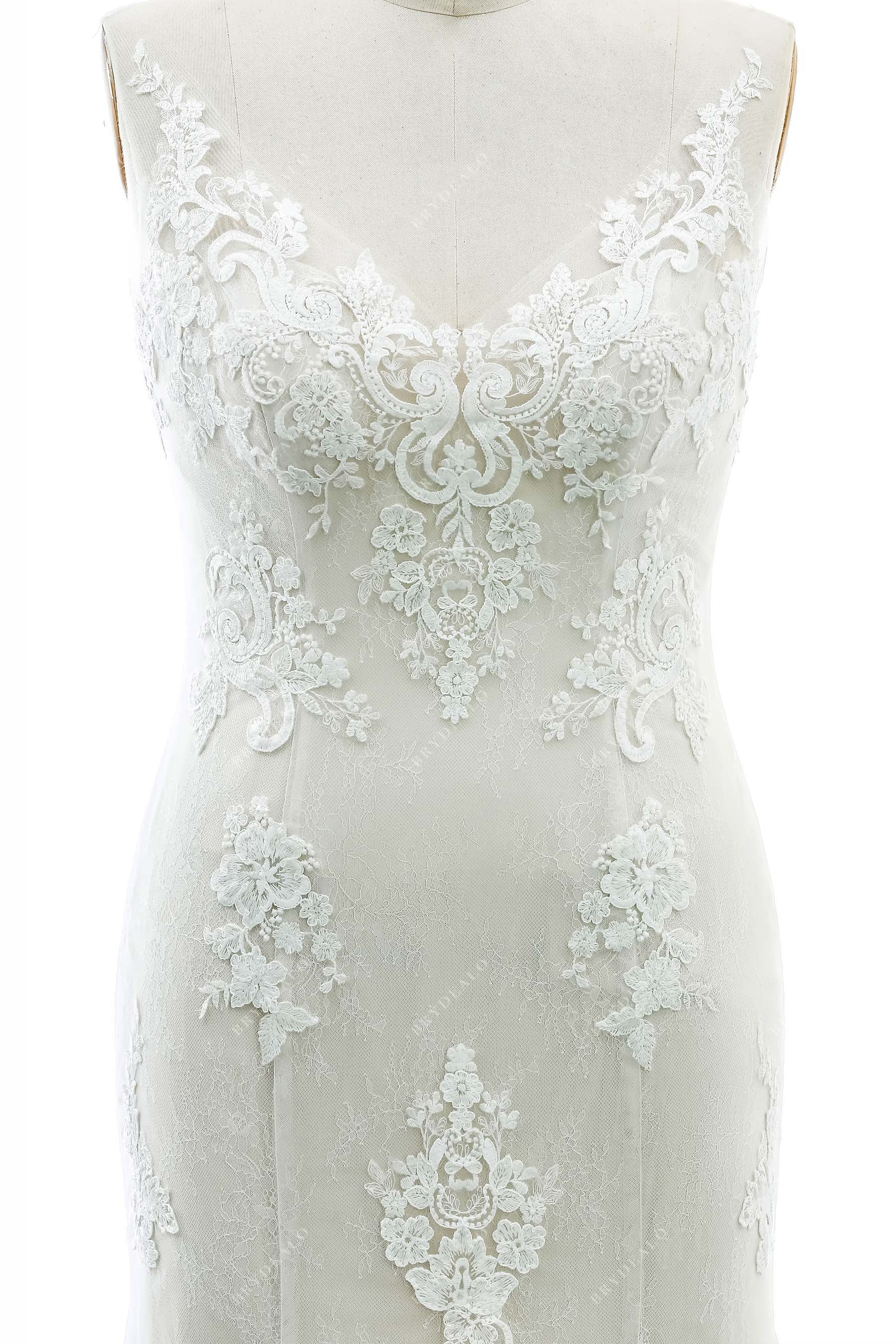 V-neck elegant lace bridal gown