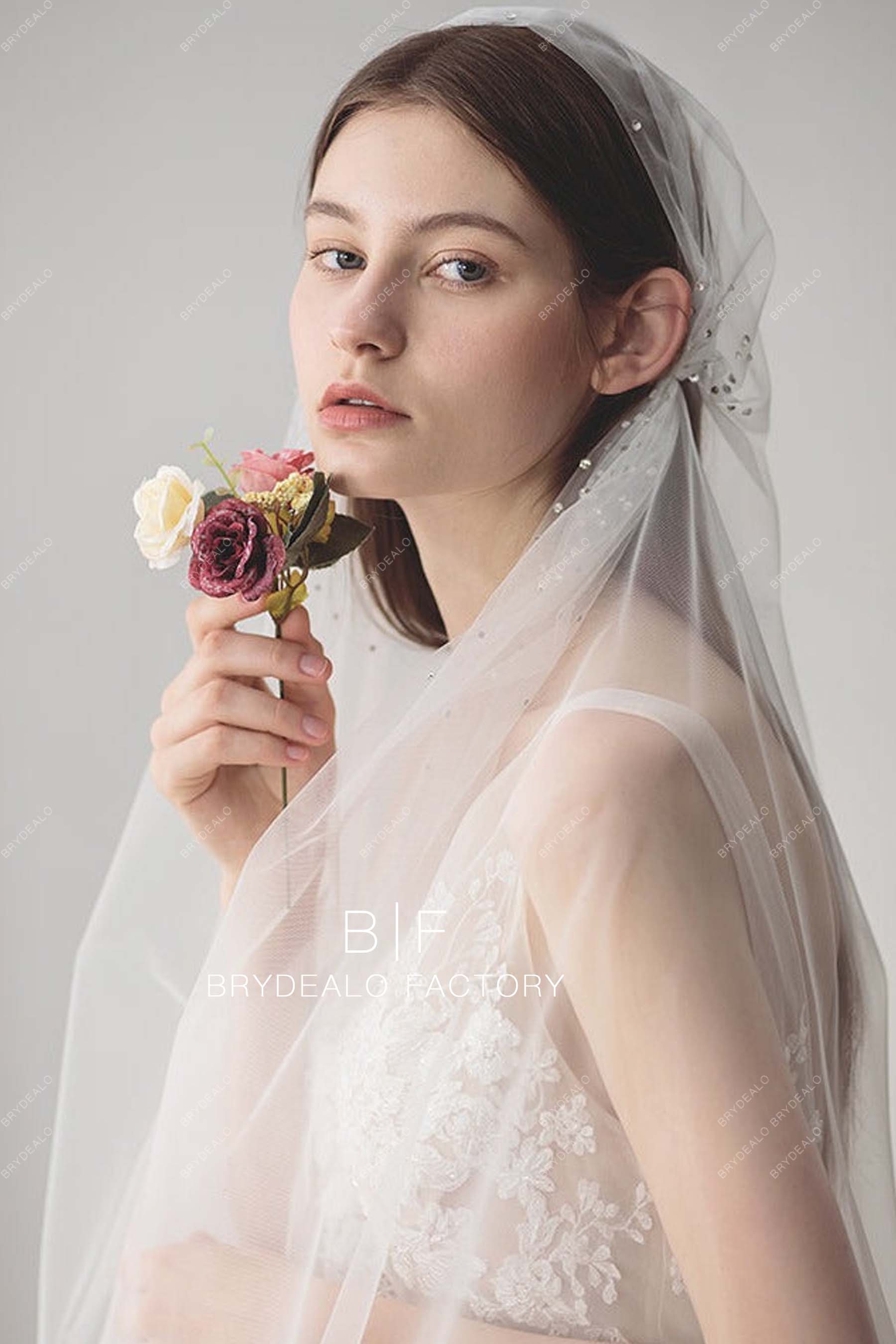Vintage Rhinestones Adorned Wedding Cap Veil