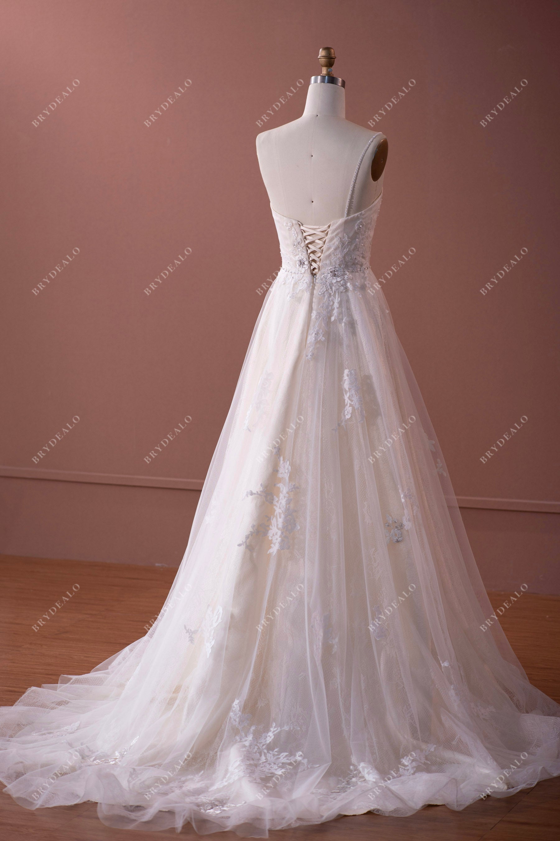 Beaded One Shoulder Lace Tulle Long A-line Wedding Dress Brydealo Beaded One Shoulder Lace Tulle Long A-line Wedding Dress Brydealo