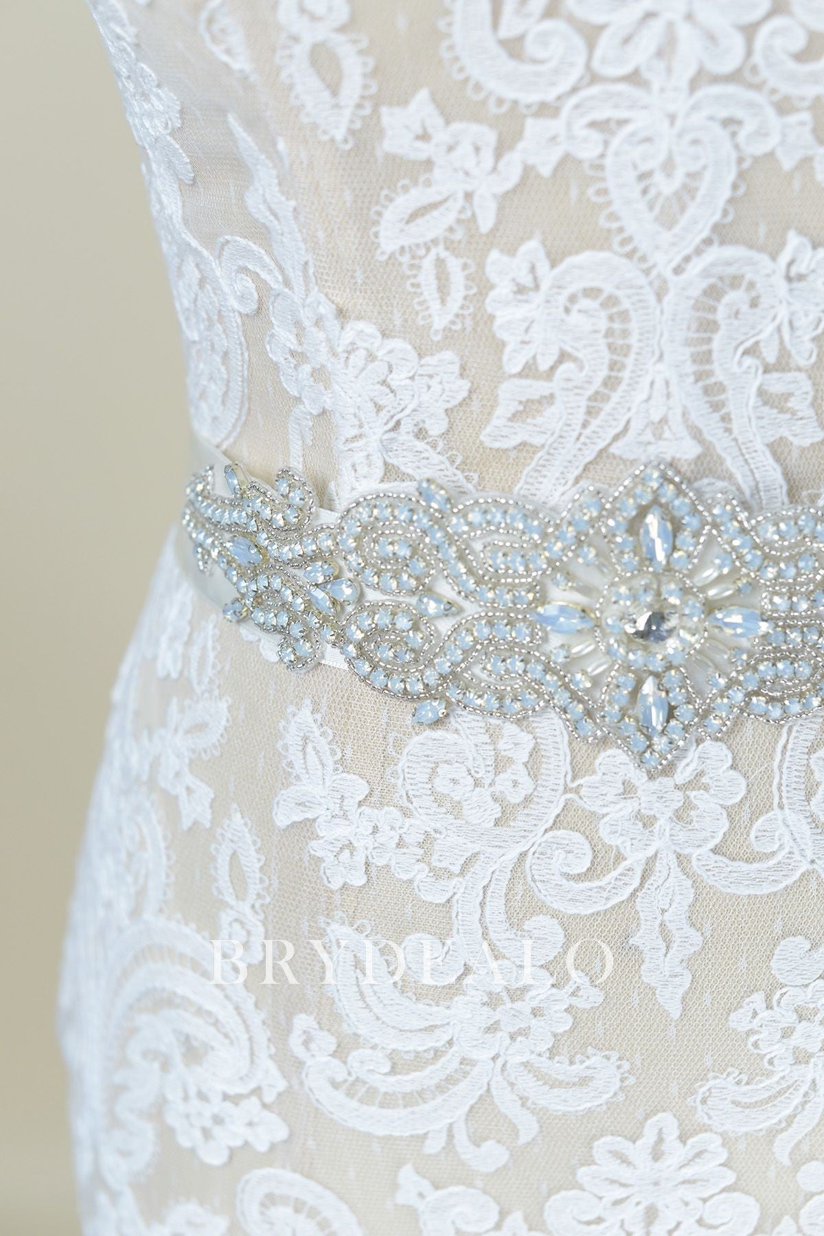 Abstract Ice Blue Crystal Shiny Wedding Satin Sash Online