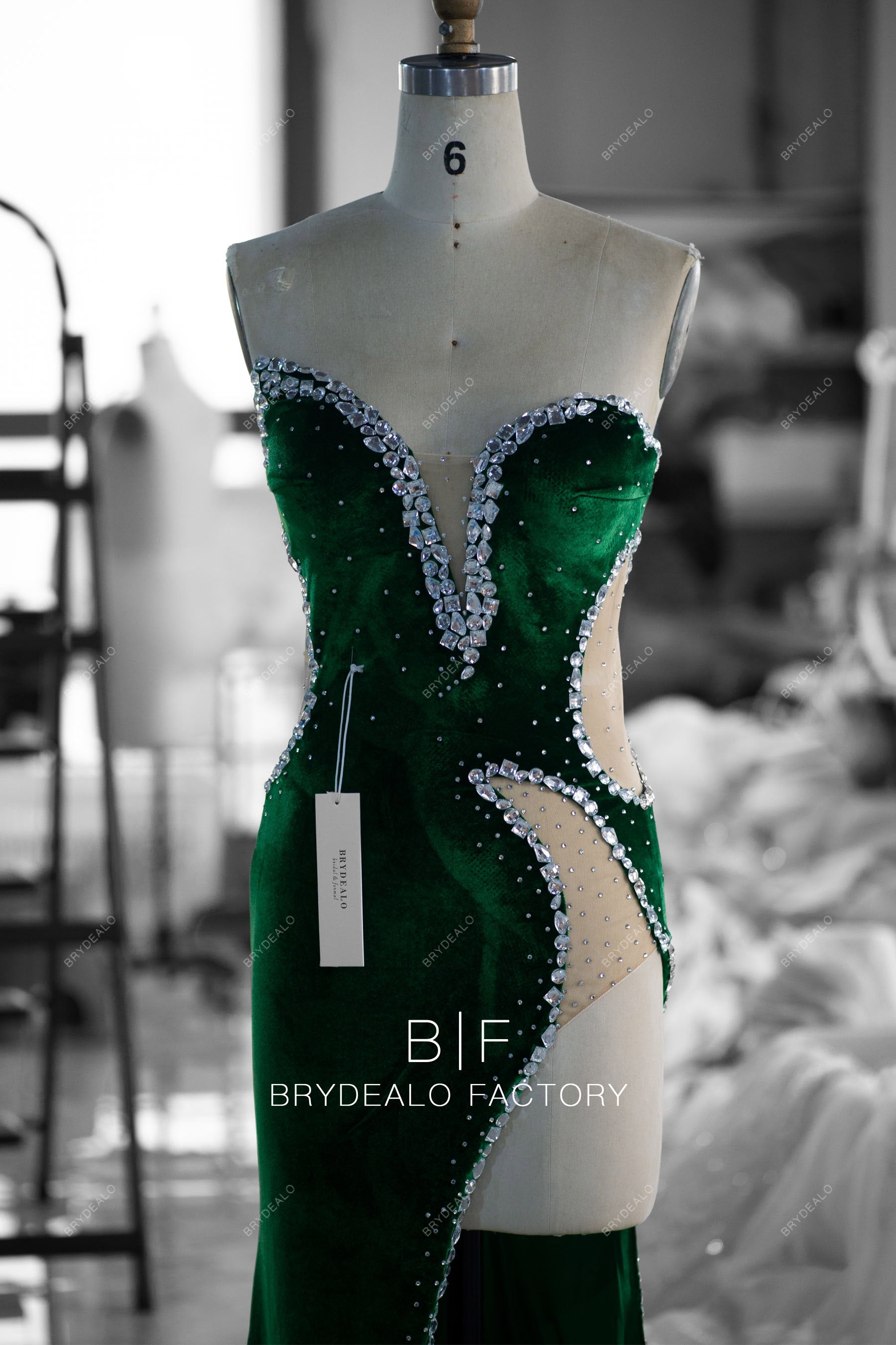 asymmetric neck emerald slit prom dress