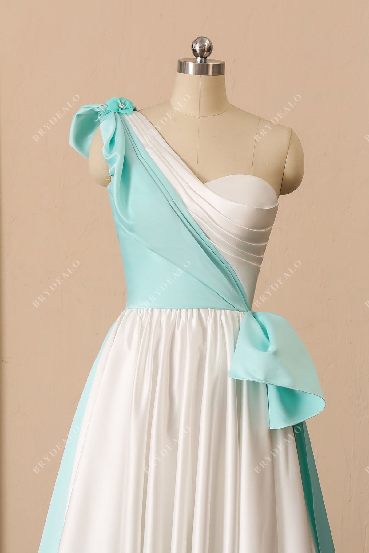 asymmetrical neck two-tone satin unconventional bridesmaid  gown