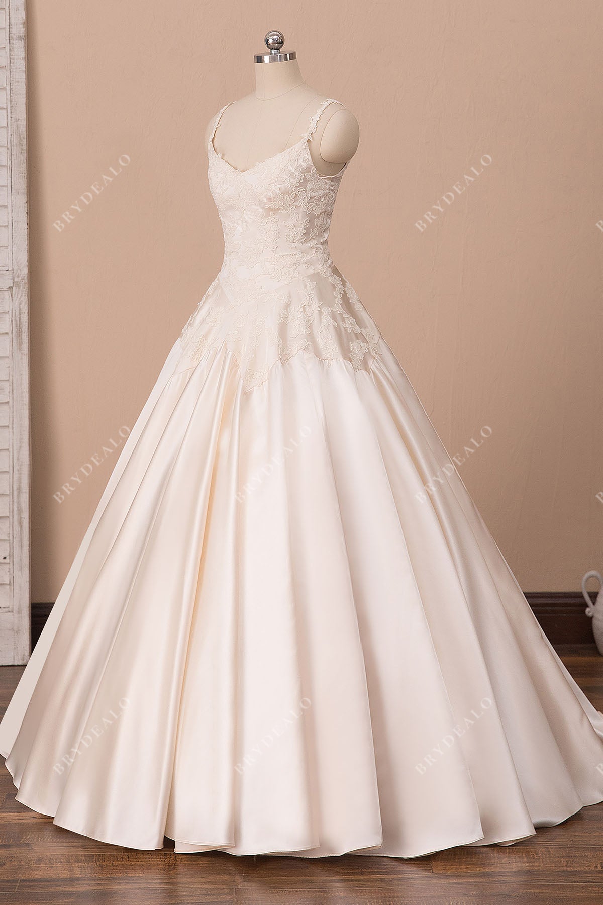vintage sleeveless satin lace bridal gown