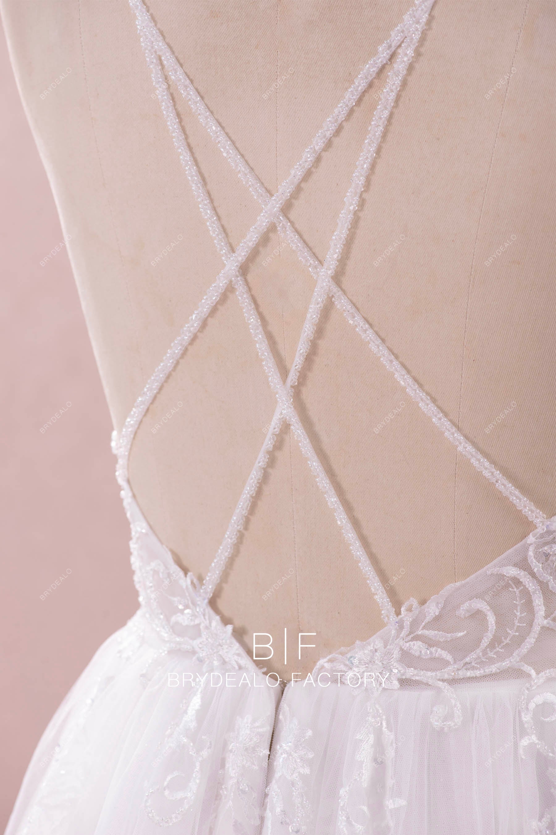 open back beaded criss-cross wedding dress
