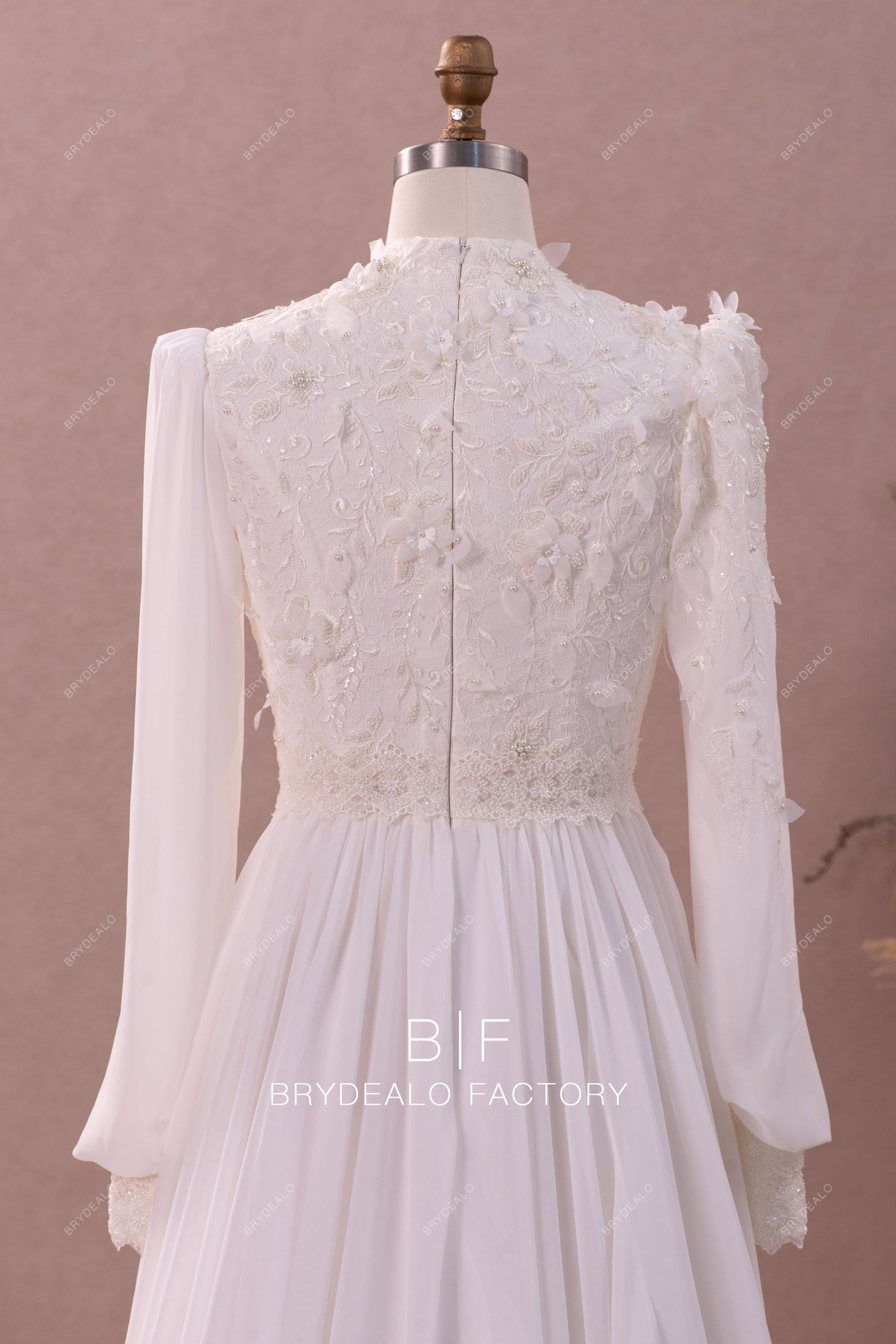 romantic beaded flower lace bridal gown