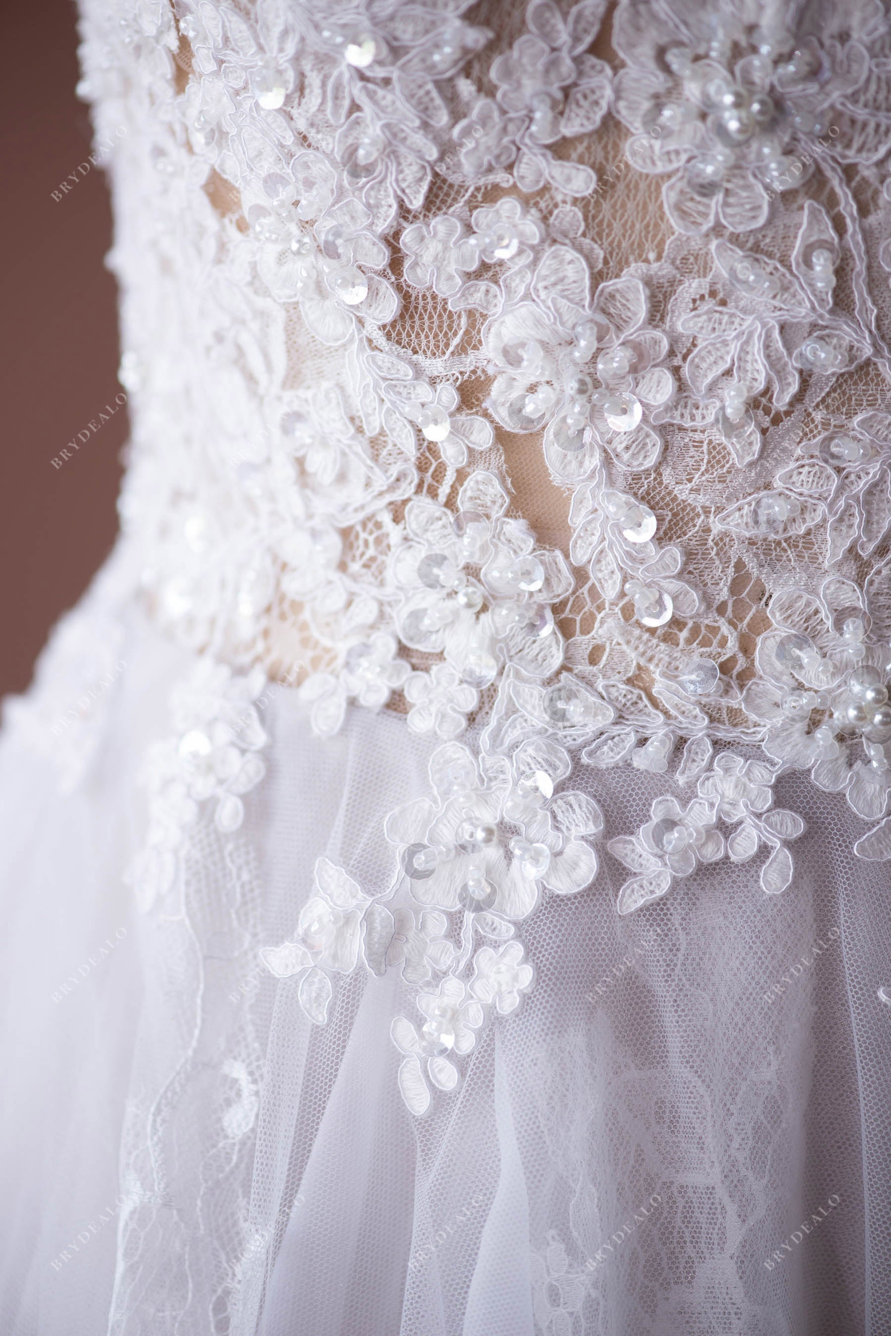 hand-made floral lace bridal gown
