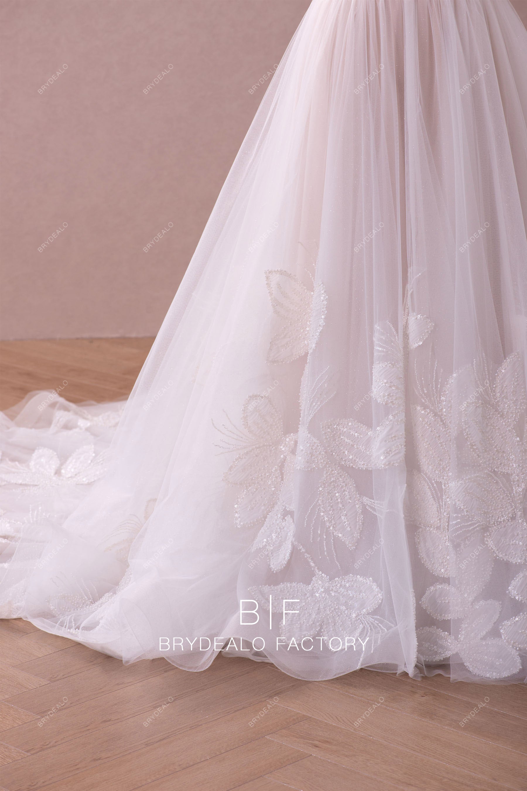 Beaded embroidered chiffon flower lace wedding gown