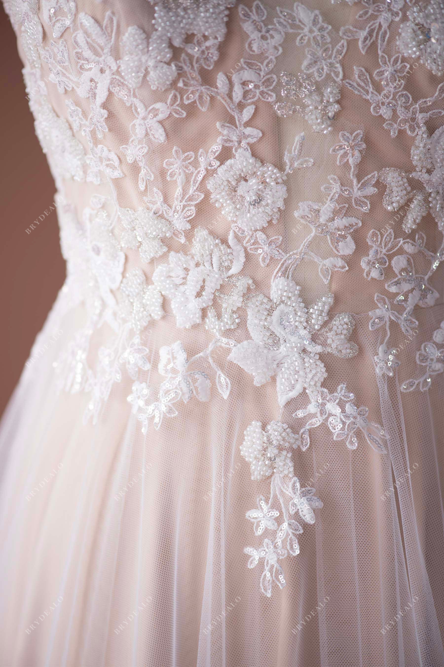designer beaded flower lace outdoor bridal gown
