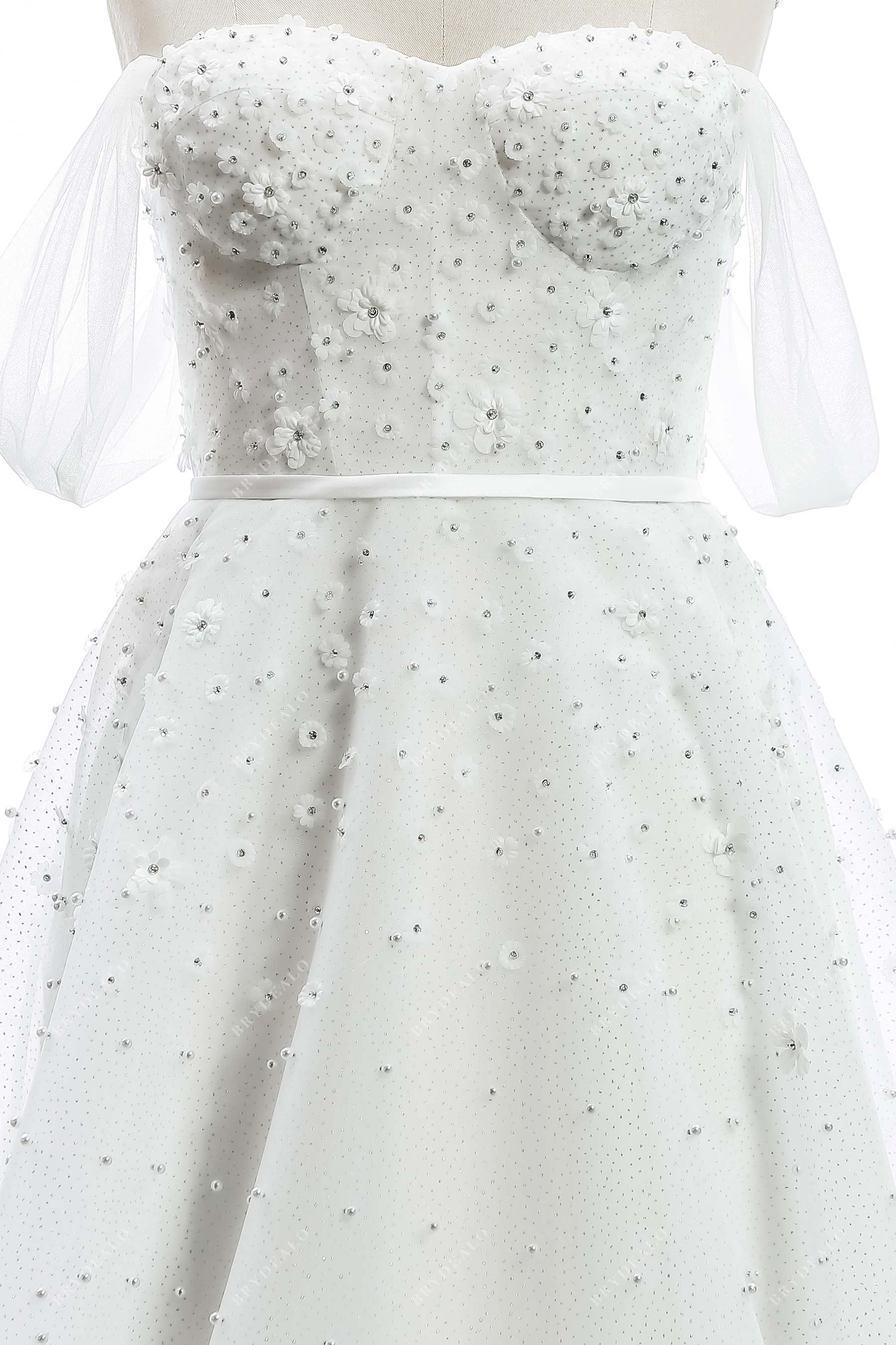 beaded flower off-shoulder corset wedding gown