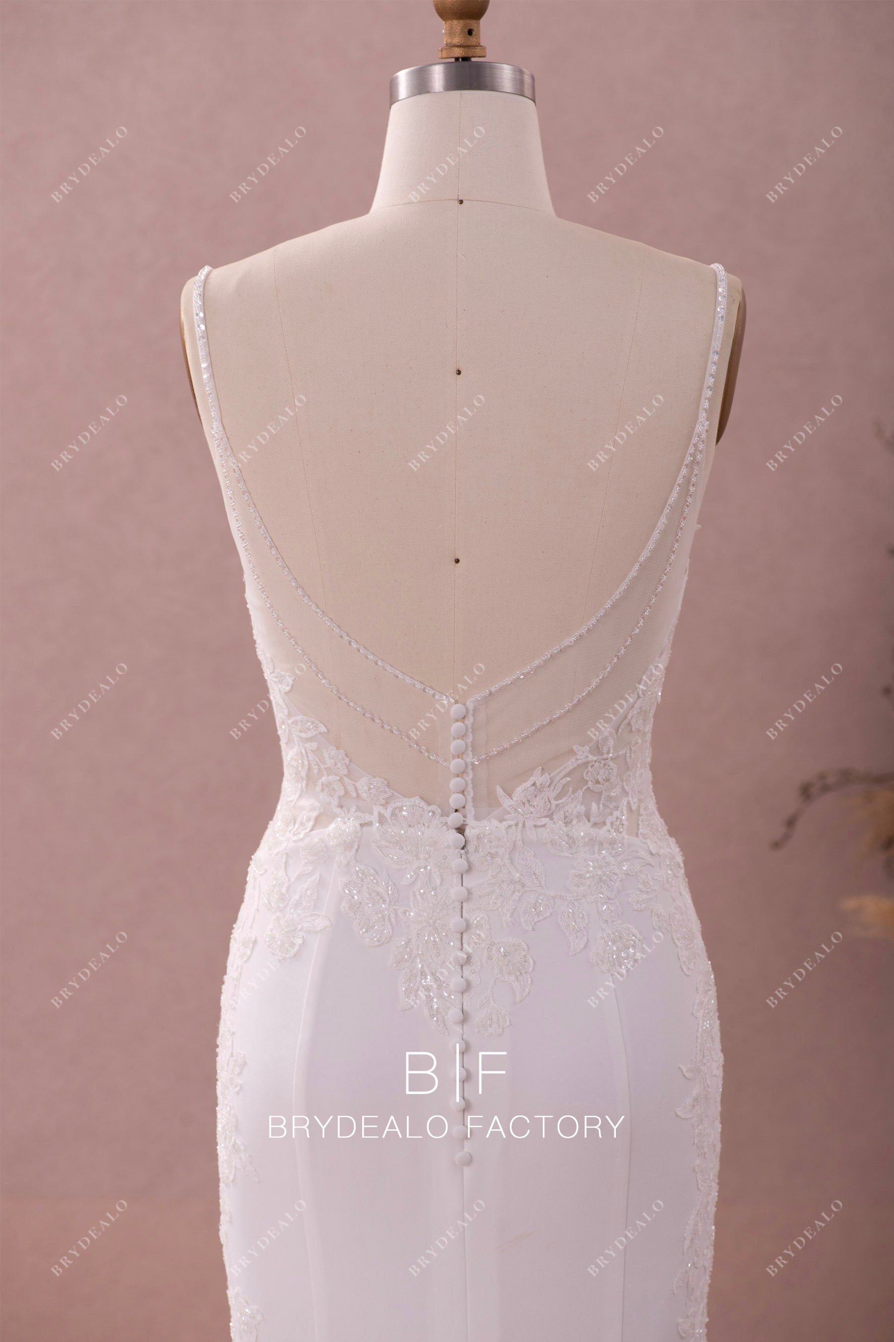 beaded straps illusion back outdoor wedding dress
