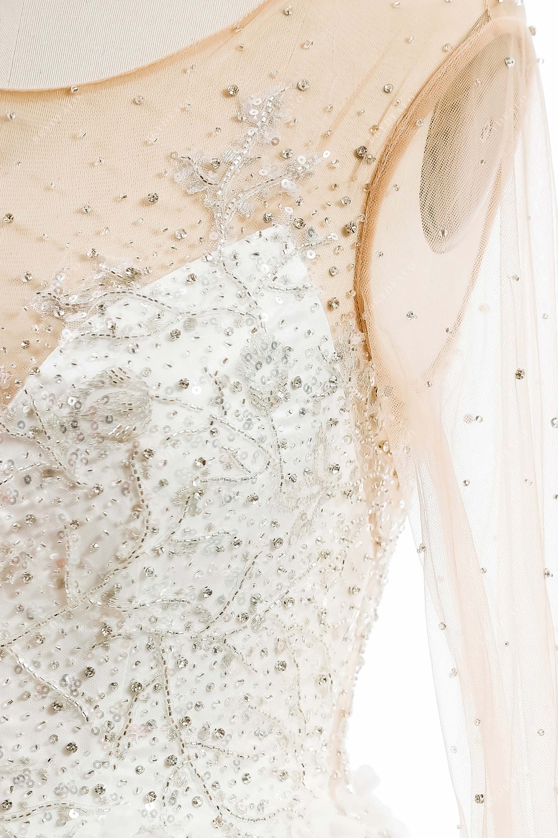 sparkly beaded illusion neck bridal dress