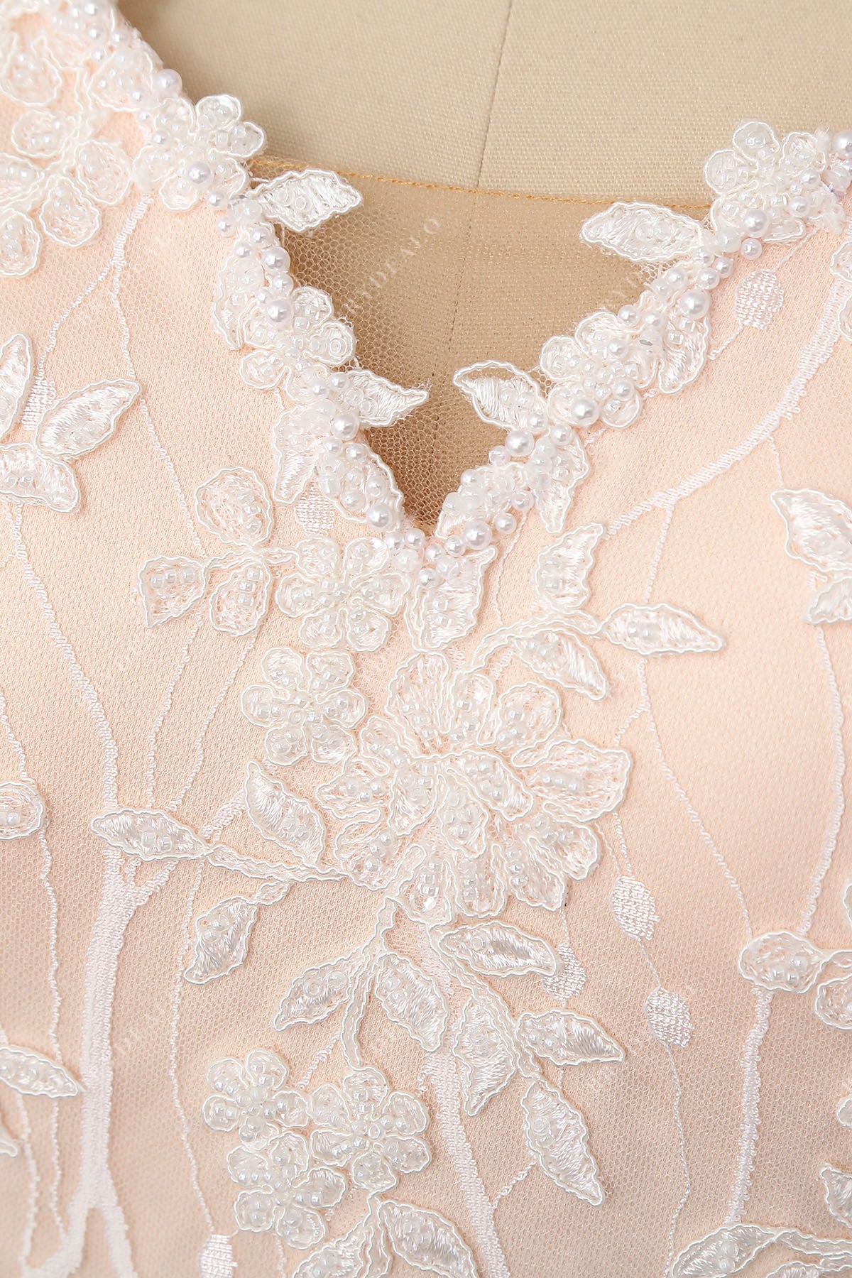 beaded lace V-neck champagne bridal gown