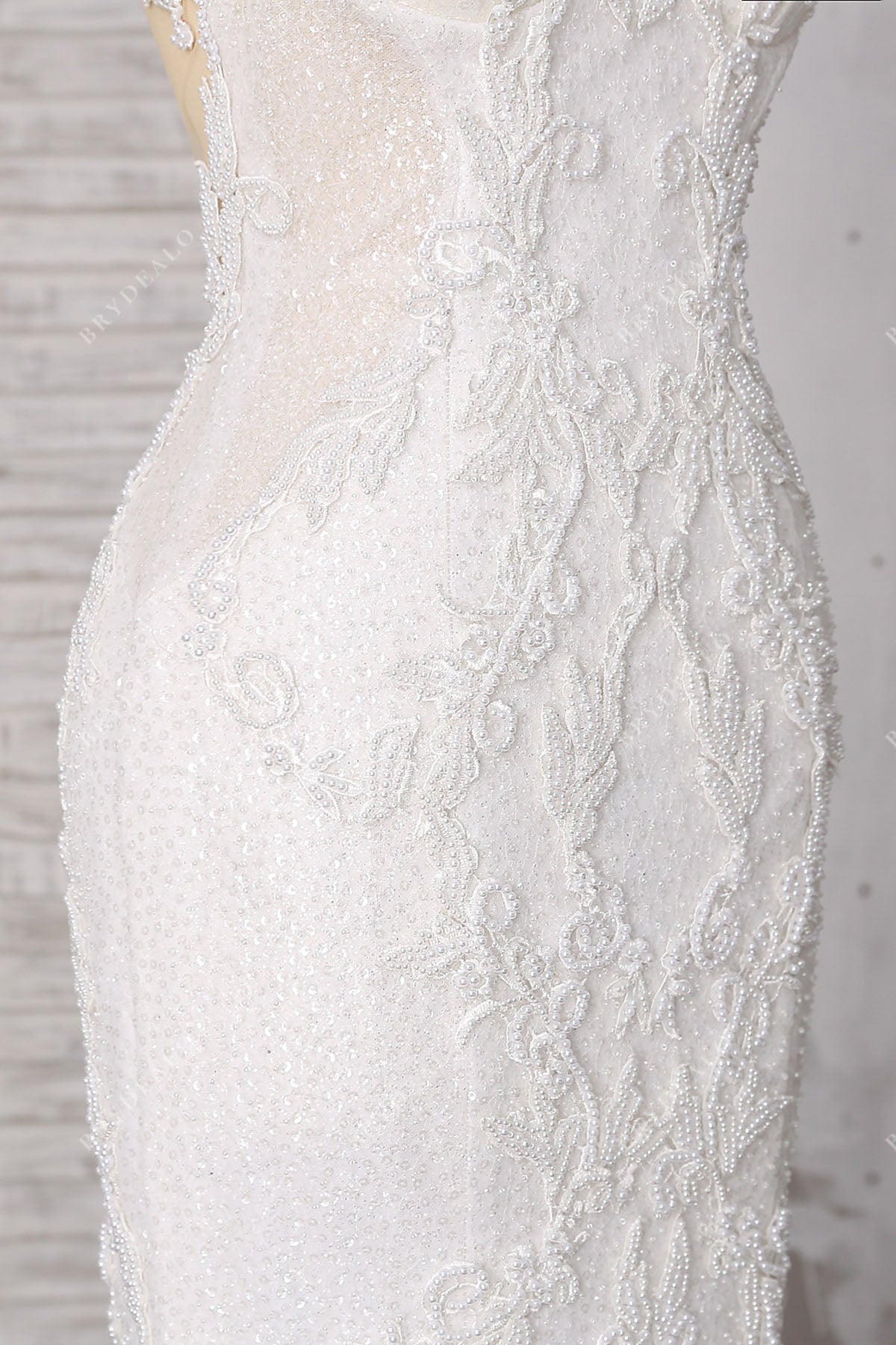 beaded lace applique illusion side cutouts bridal gown