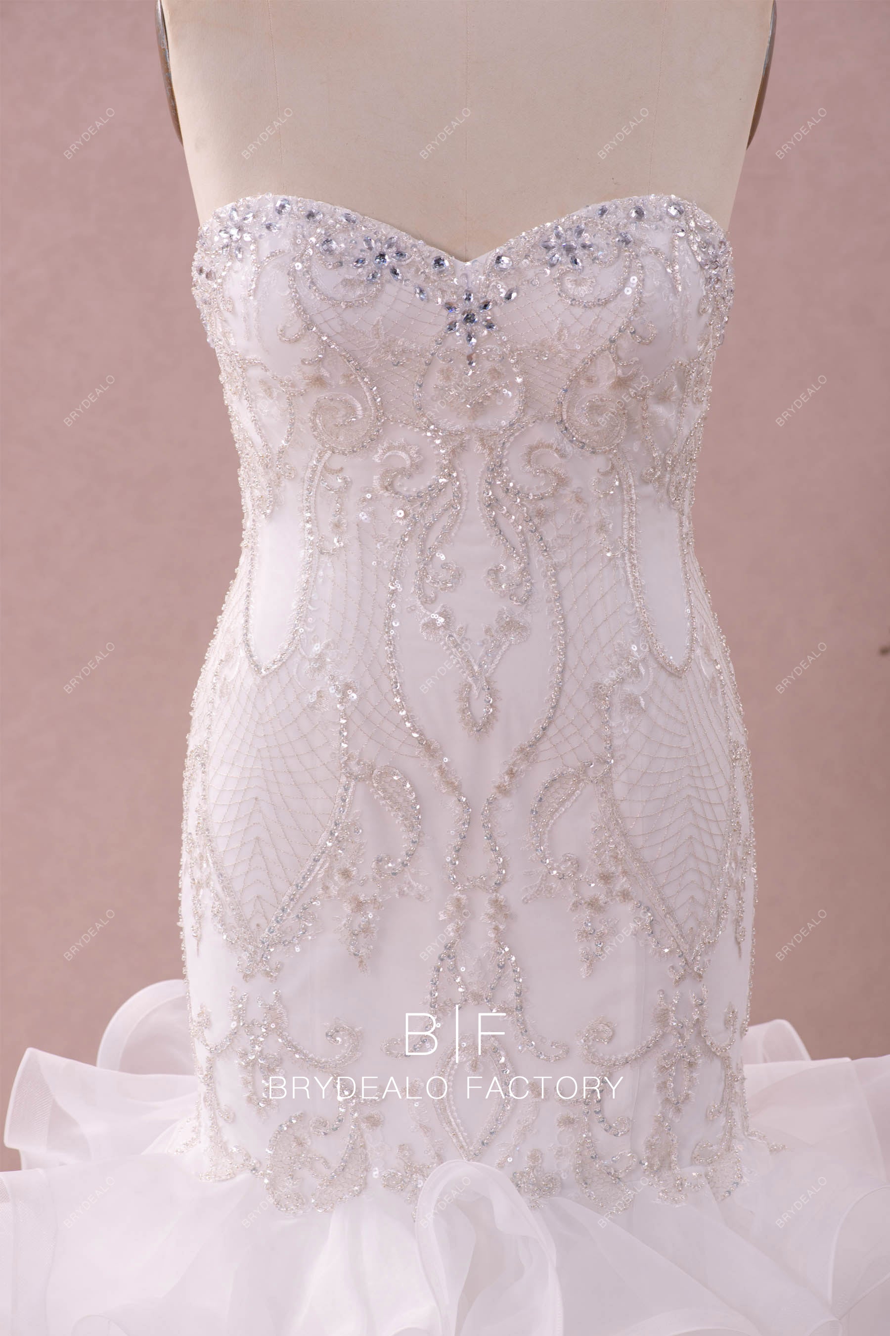 fashion beaded lace trumpet country bridal gown